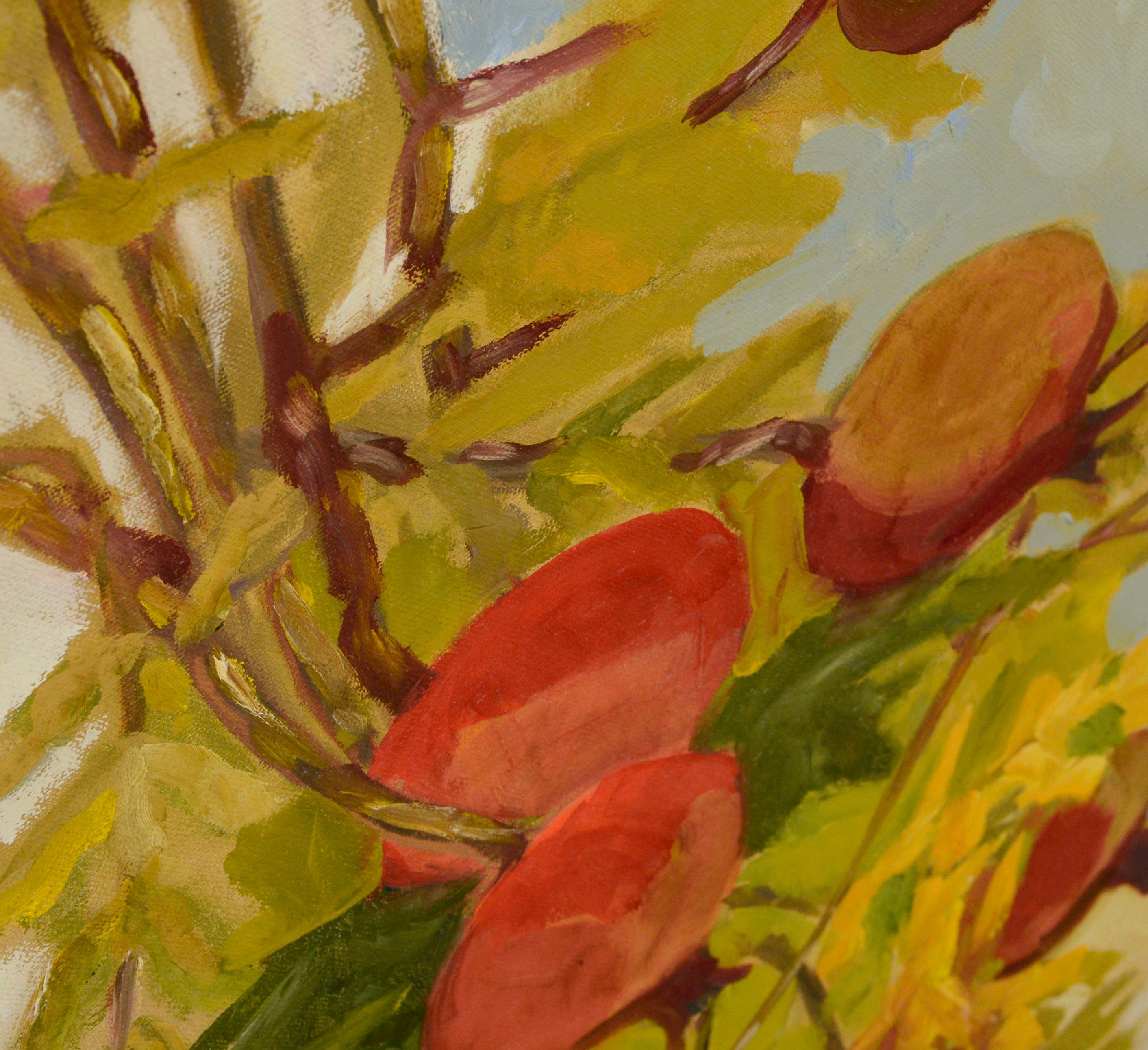 Pomegranate Tree Botanical Still Life  - Brown Still-Life Painting by Josephine Guerra 