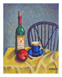 Apple & Wine Bottle Vibrant Contemporary Still-Life