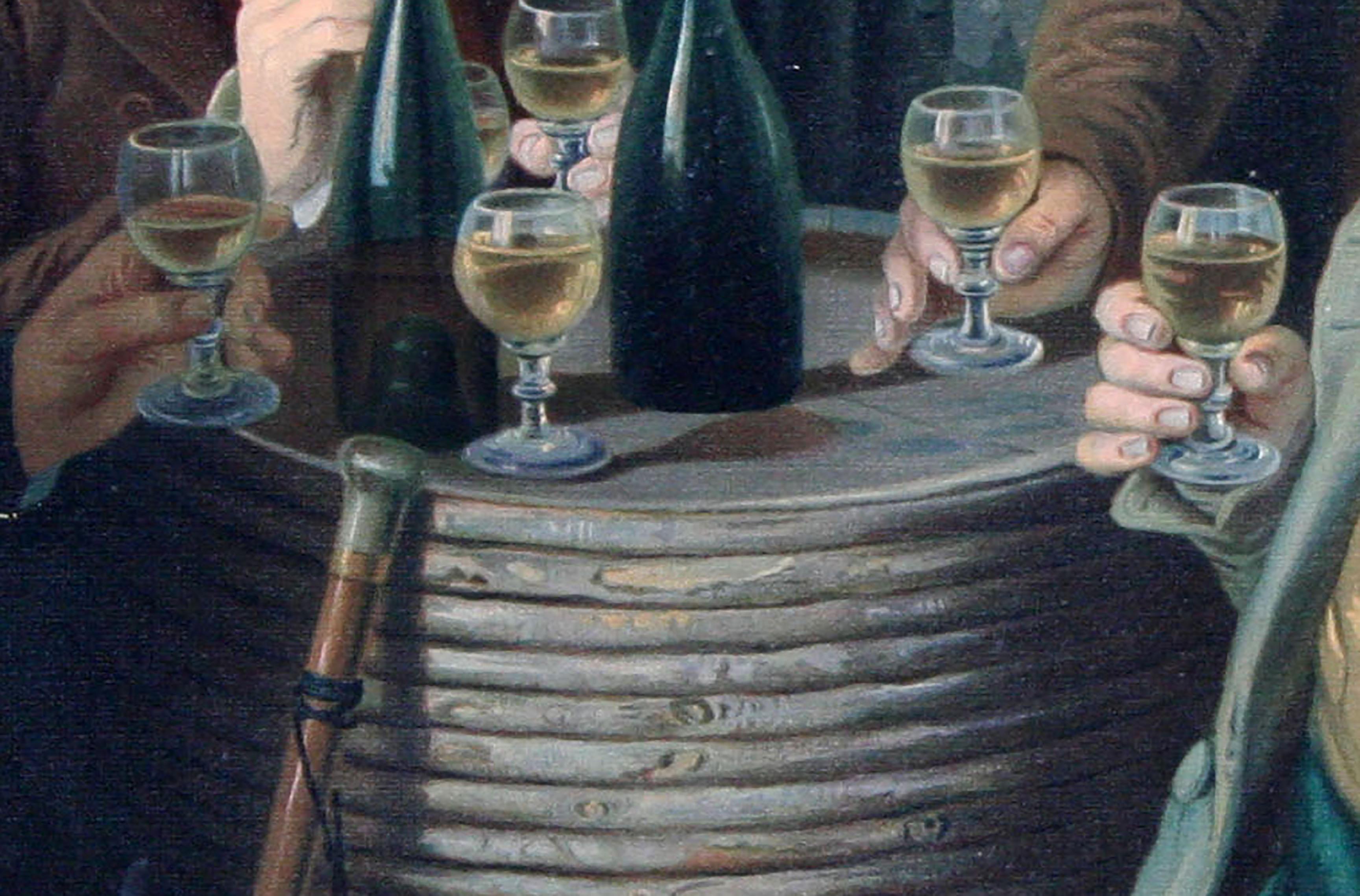 The Wine Tasters - Late 19th Century Lithograph  - Black Figurative Print by Johann Peter Hasenclever