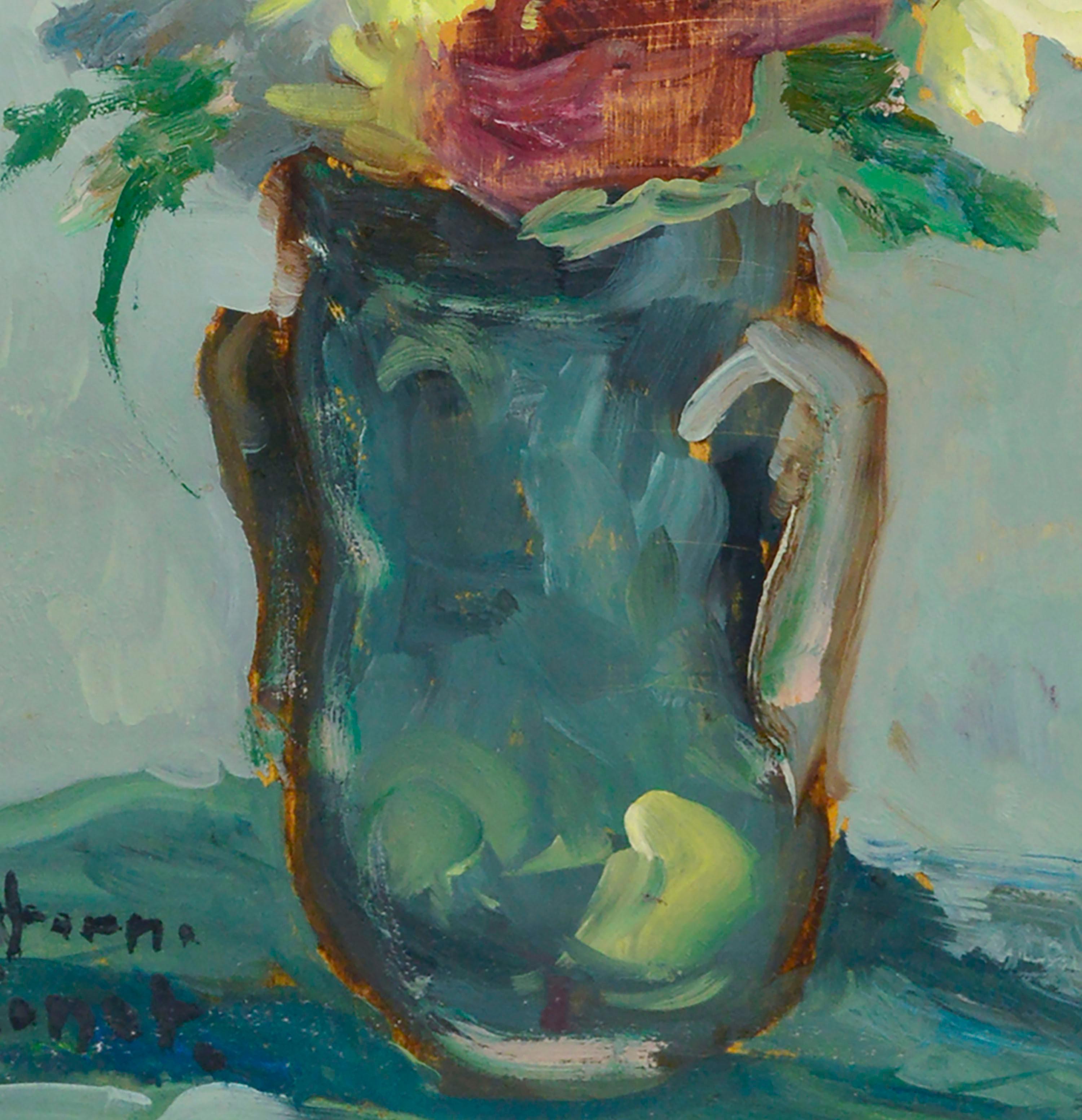 Mid Century Modern, Multicolor Floral Bouquet Still-Life  - Brown Still-Life Painting by Amelia Daforno Casonato