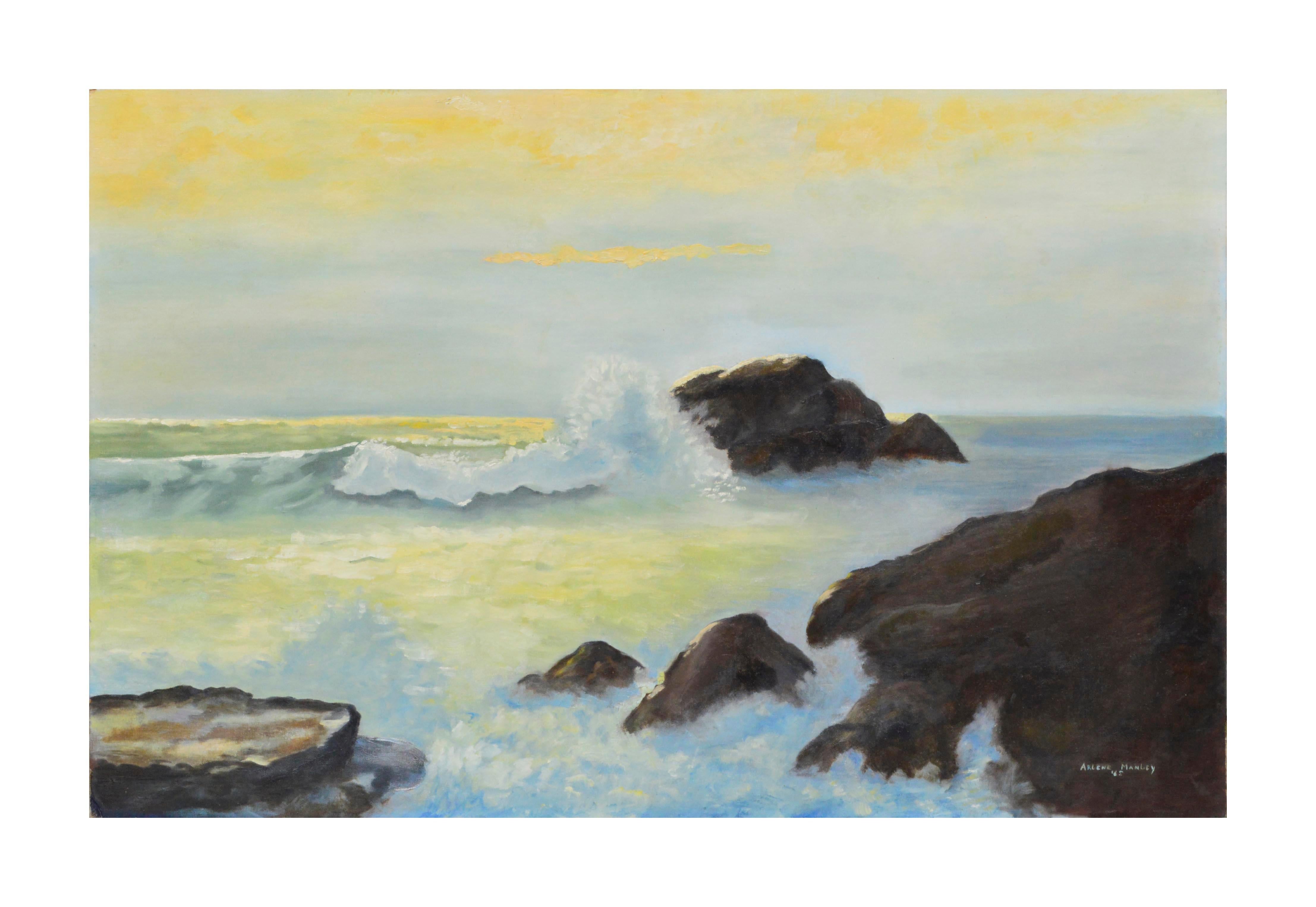 Arlene Manley Landscape Painting - Mid Century Big Sur Coast at Sunset Seascape