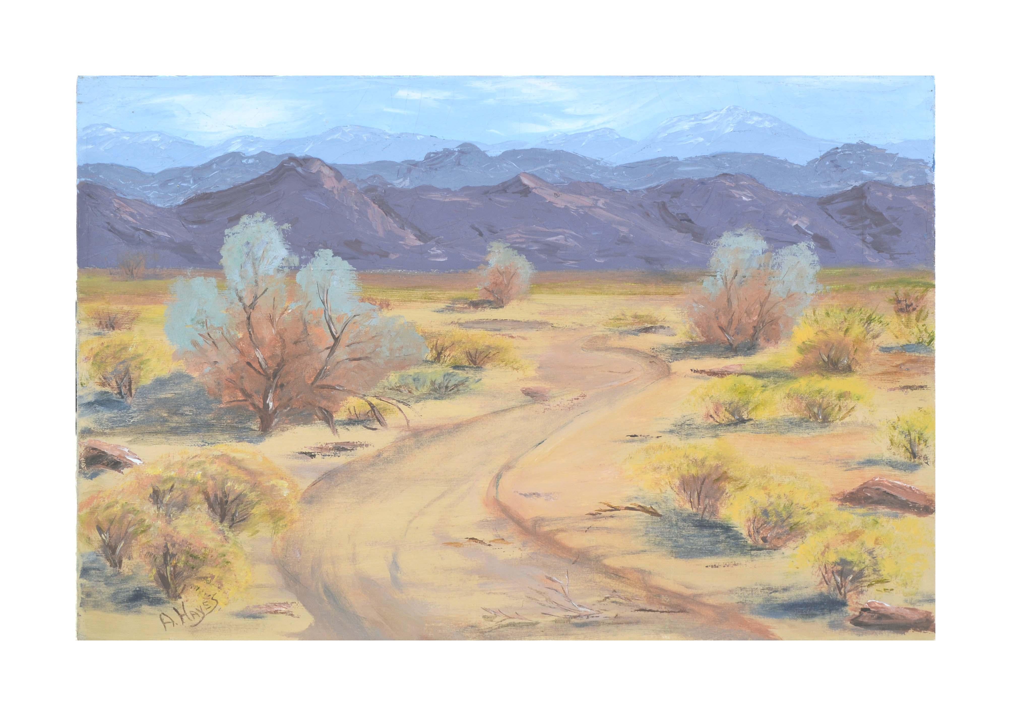 Alice V. Hussey Hayes Landscape Painting – Palm Springs Landschaft aus der Mitte des Jahrhunderts 