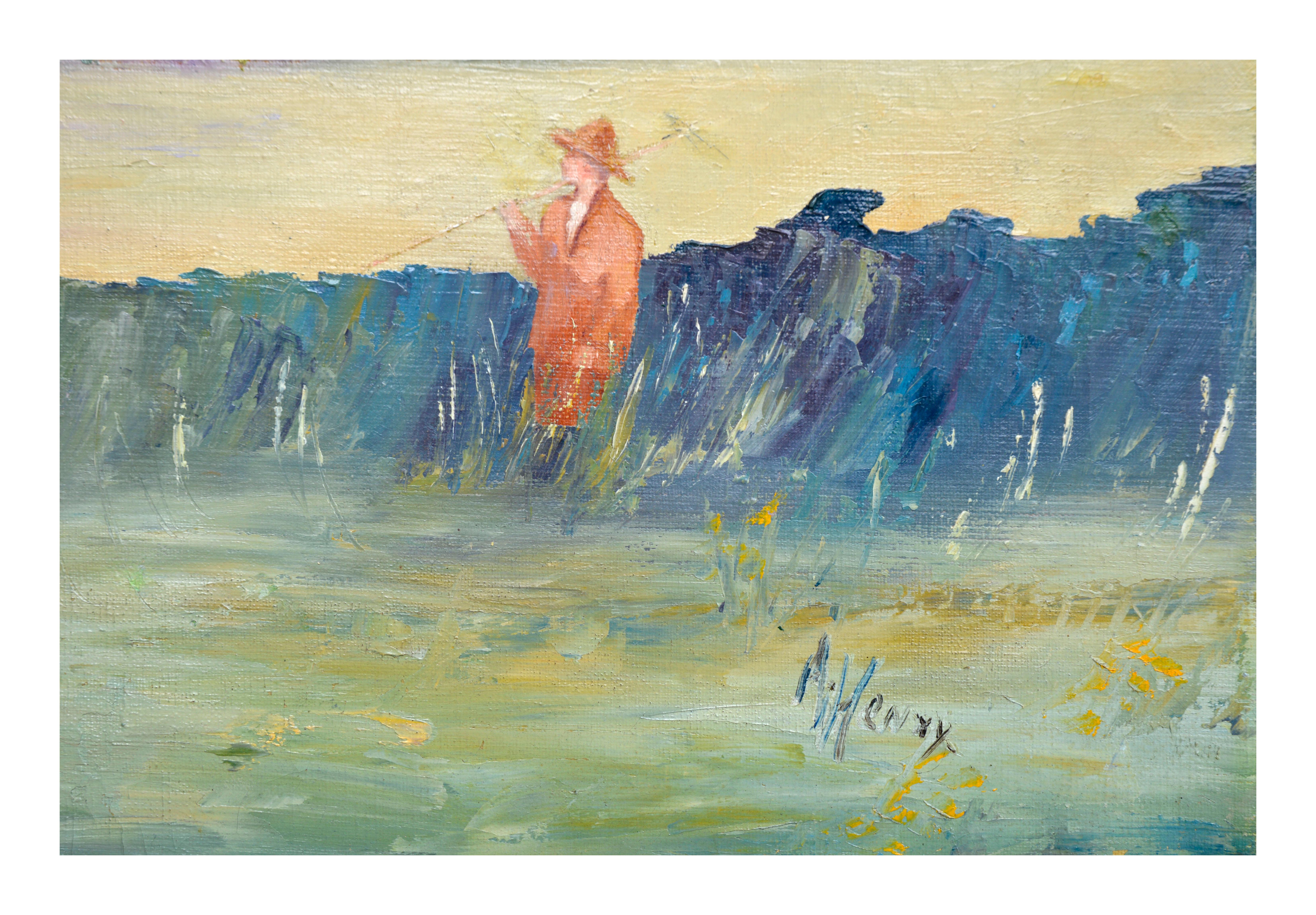Paesaggio francese dei primi del Novecento -- Casa sulla costa della Bretagna - Painting Impressionismo di Aime Henry 