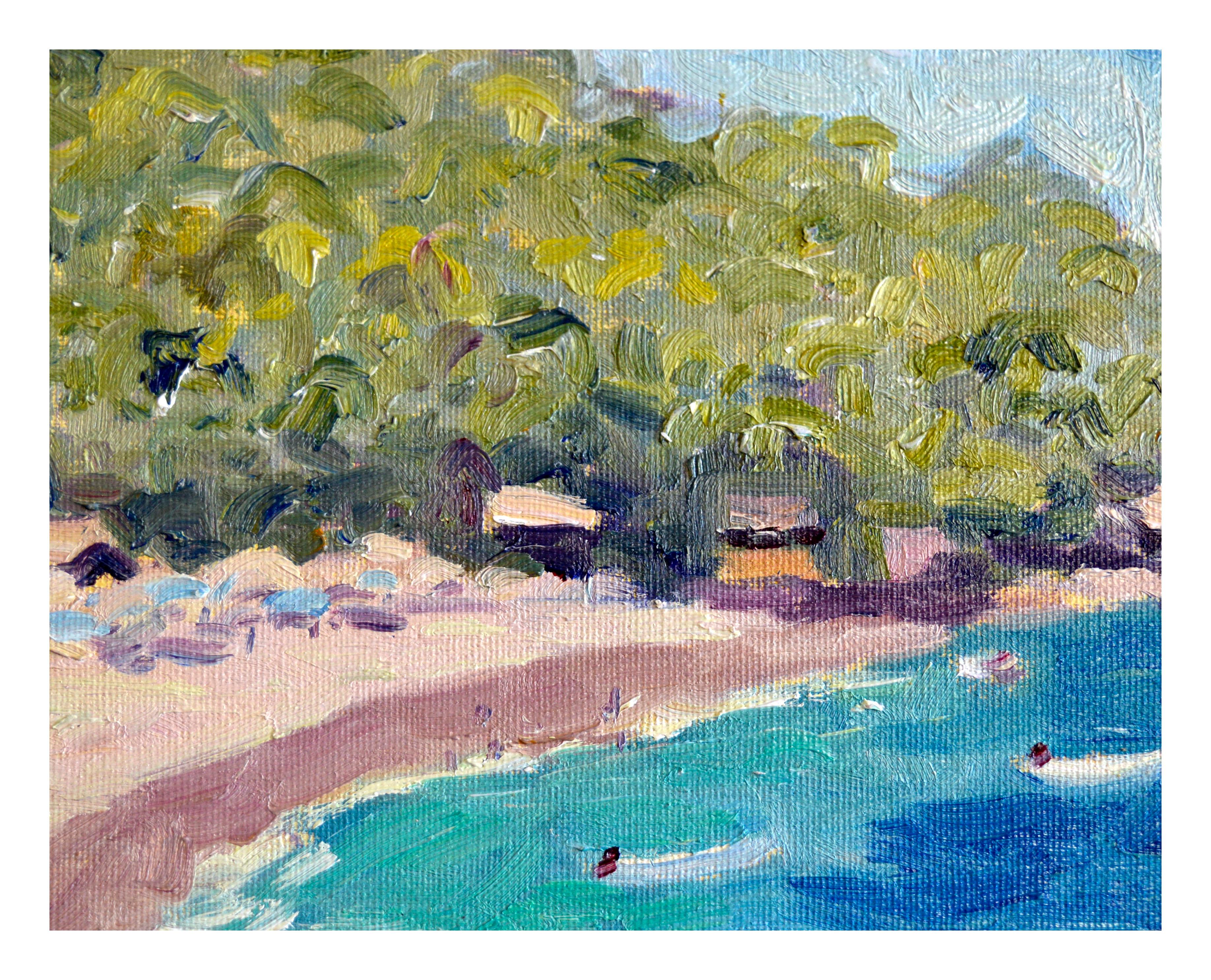 Day at the Beach, West Coast Figurative Landscape  - Painting by Jonathan Farley