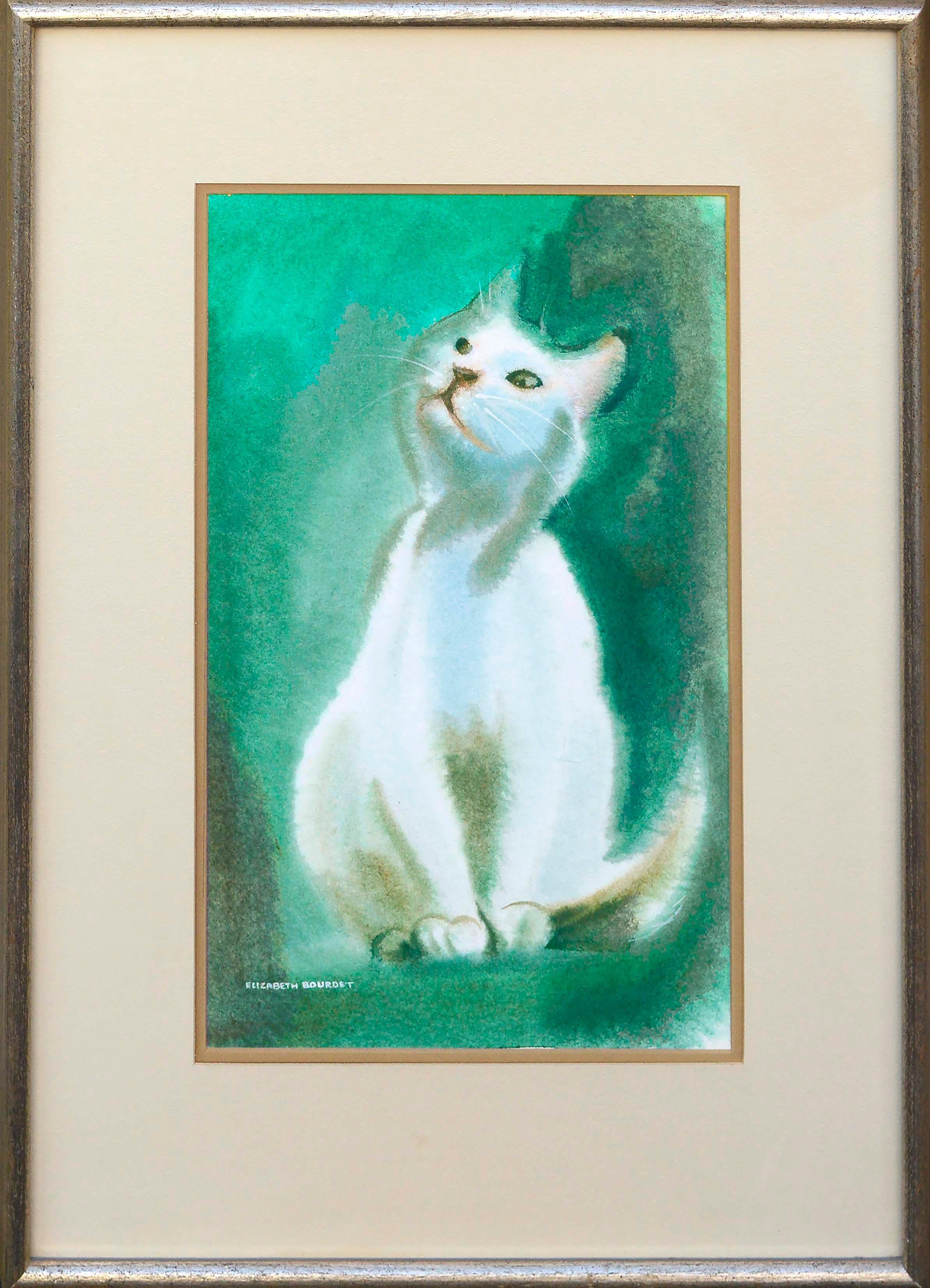 Elizabeth Bourdet Animal Art - White Cat Watercolor 
