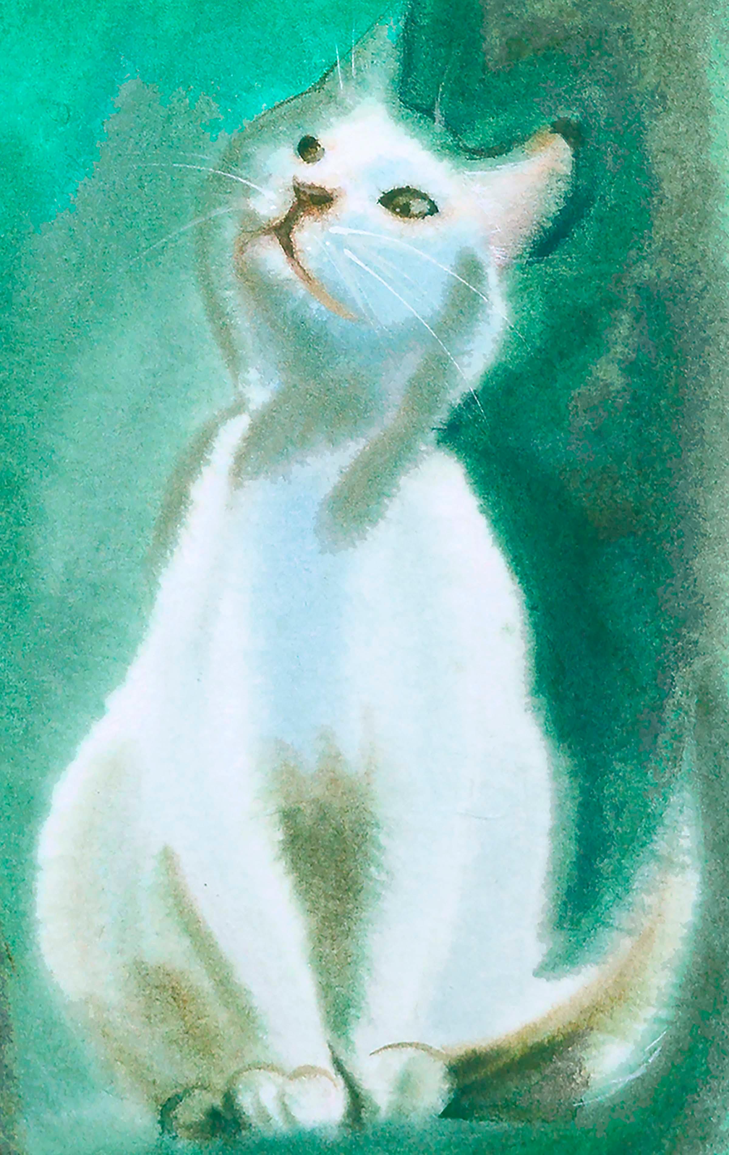 watercolor white cat
