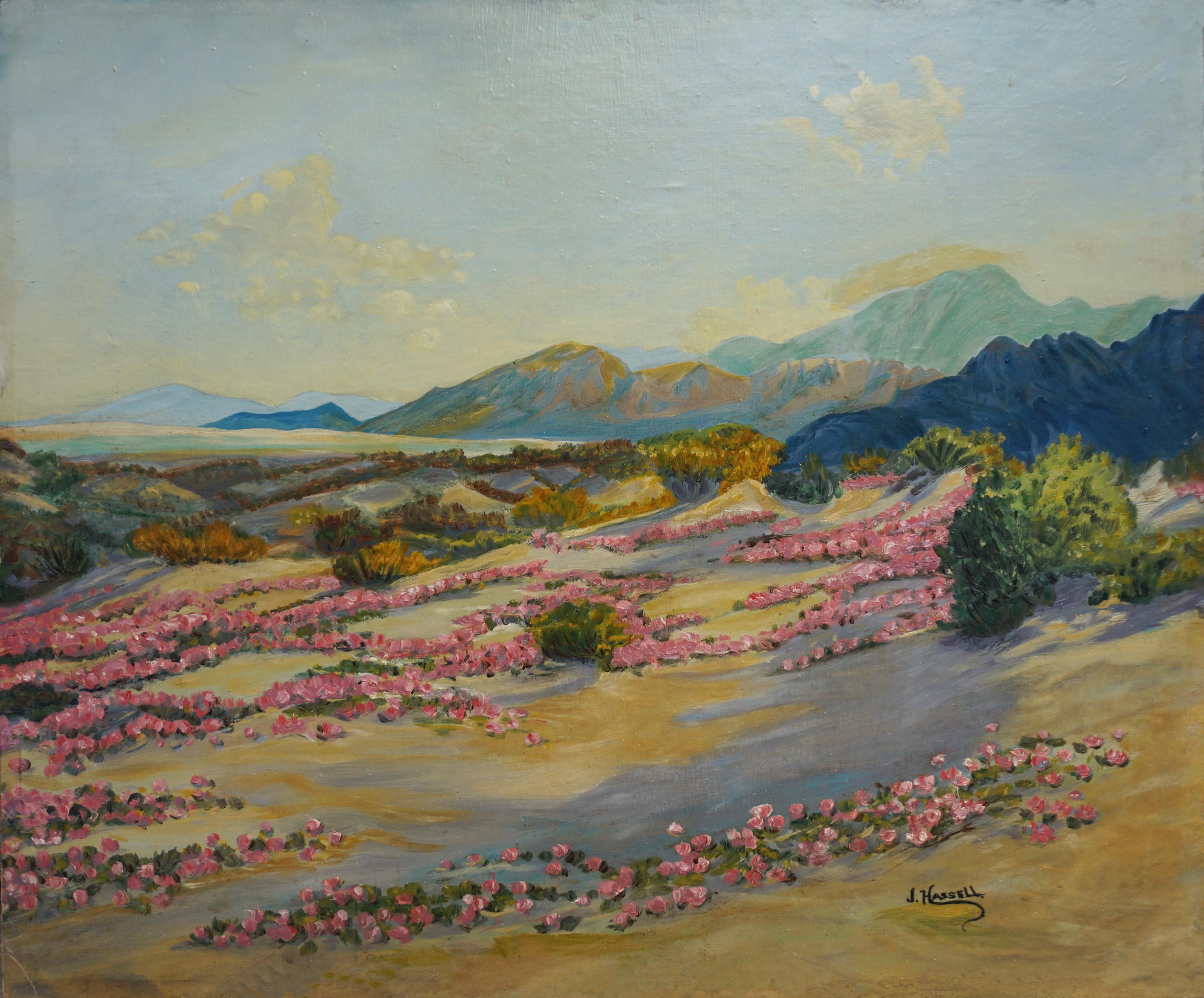 J. Hassell Landscape Painting - Mid Century Palm Springs in Bloom 