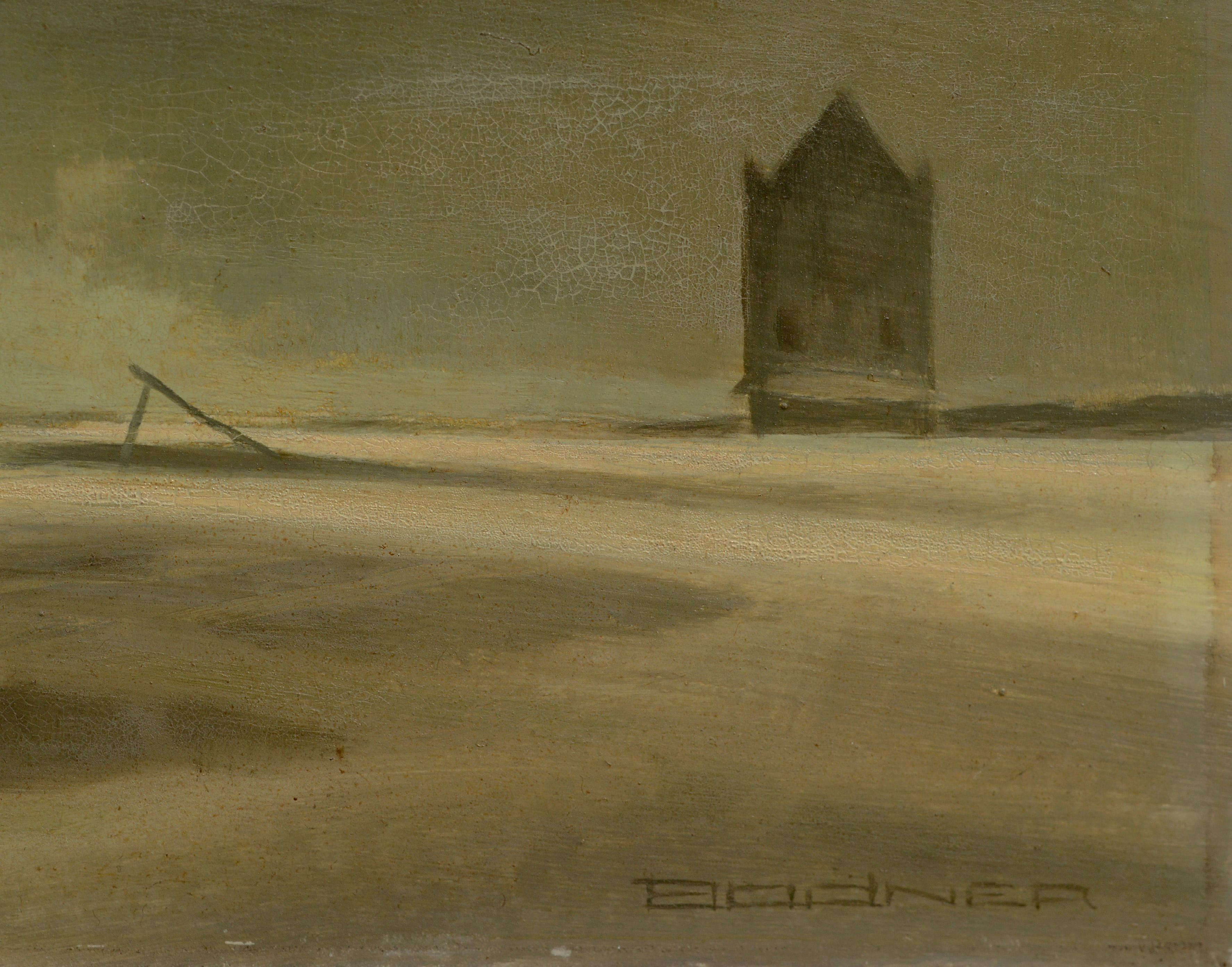 Mid-Century Ghost Town, Sepia-Landschaft (Braun), Landscape Painting, von Joseph Bodner