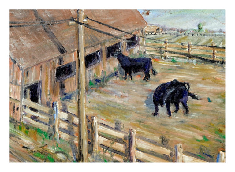 Grazing Cows - Farm Landscape  - Painting by J.W. Ford