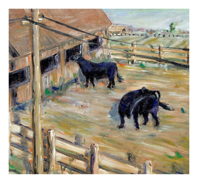 Grazing Cows - Farm Landscape  - American Impressionist Painting by J.W. Ford