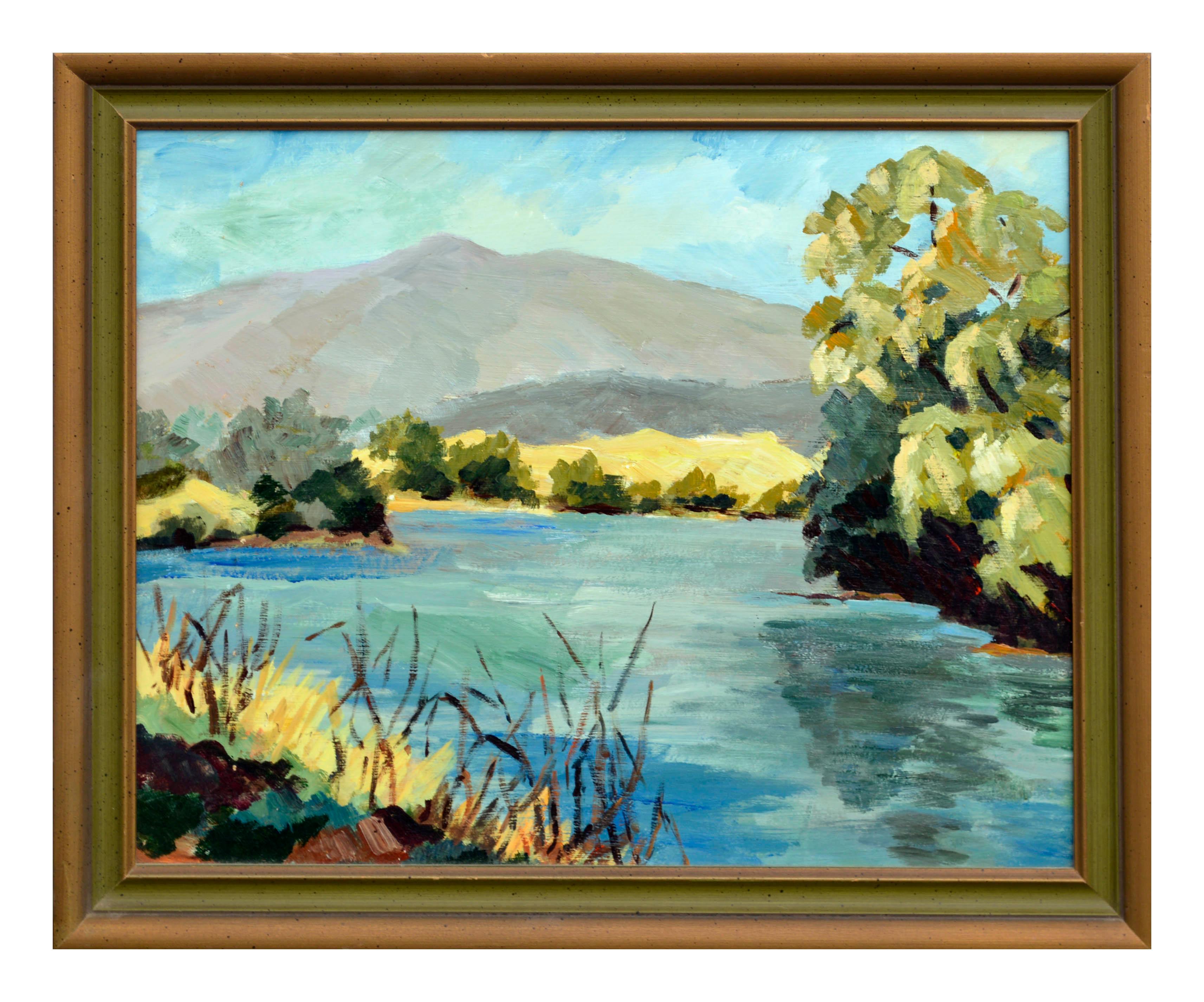 Margot Wilson Lowe Landscape Painting – Nordkalifornien-Bergseelandschaft, Mitte des Jahrhunderts