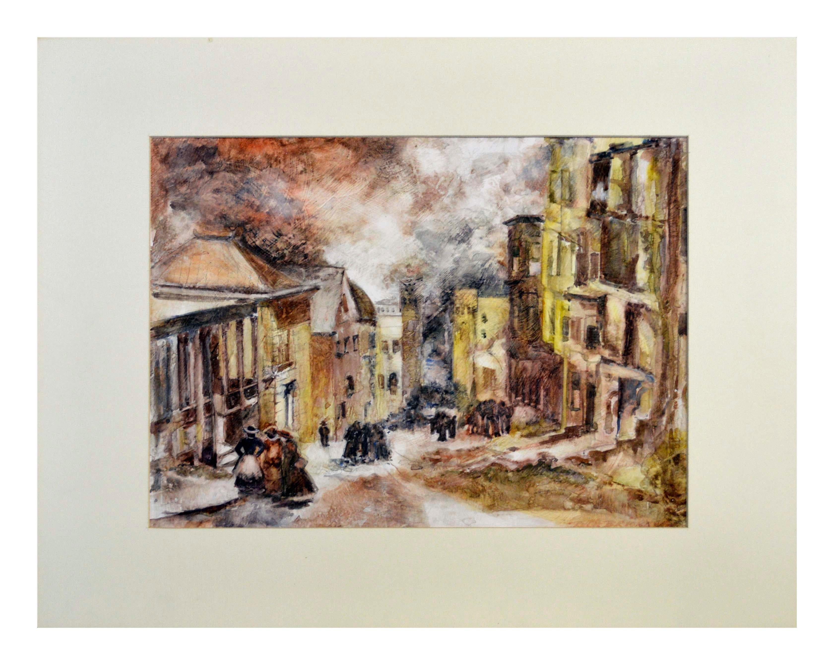 Mid Century French Street Scene Landschaft – Painting von Ruth Williams Brickner