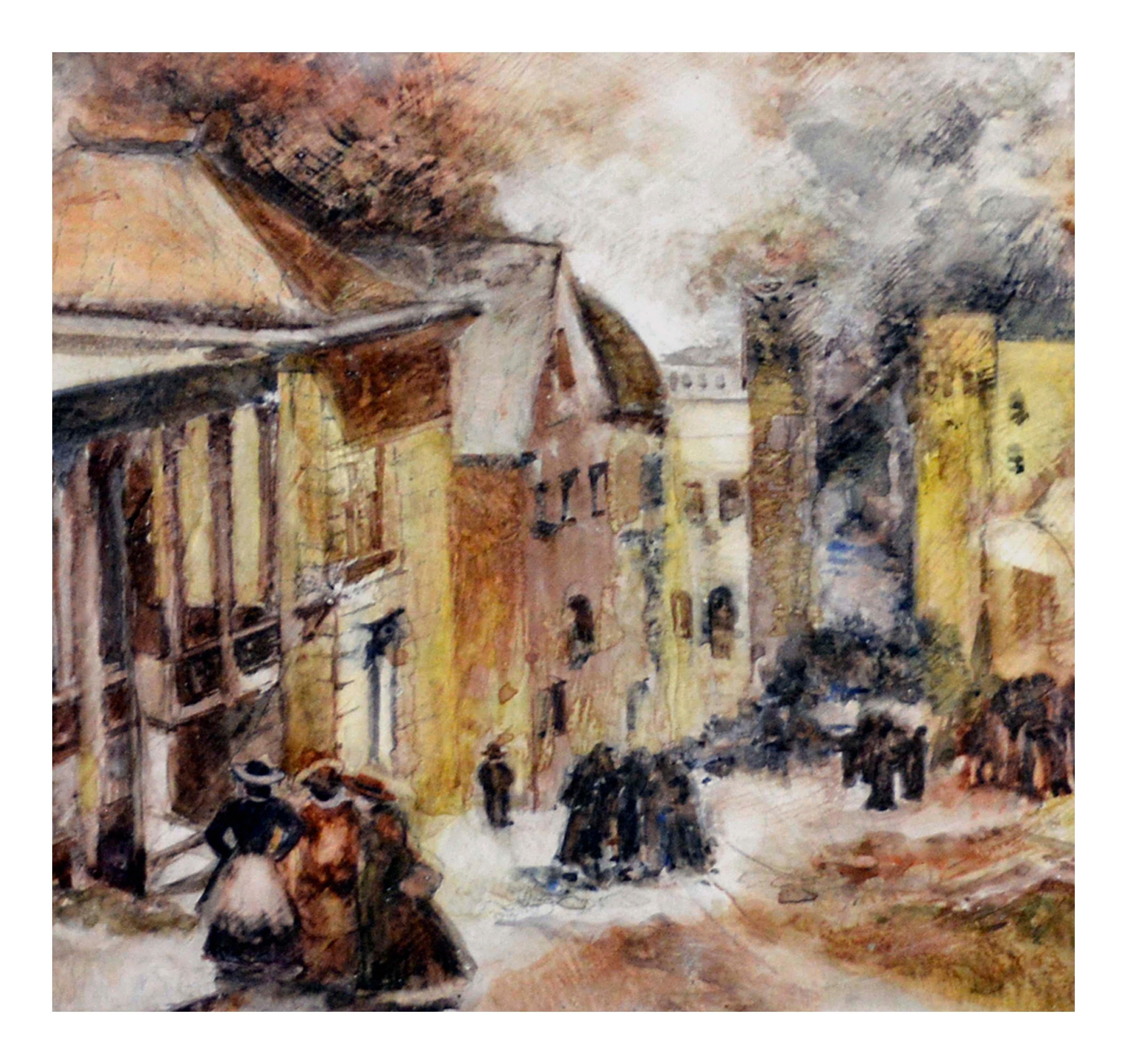 Mid Century French Street Scene Landschaft (Amerikanischer Impressionismus), Painting, von Ruth Williams Brickner