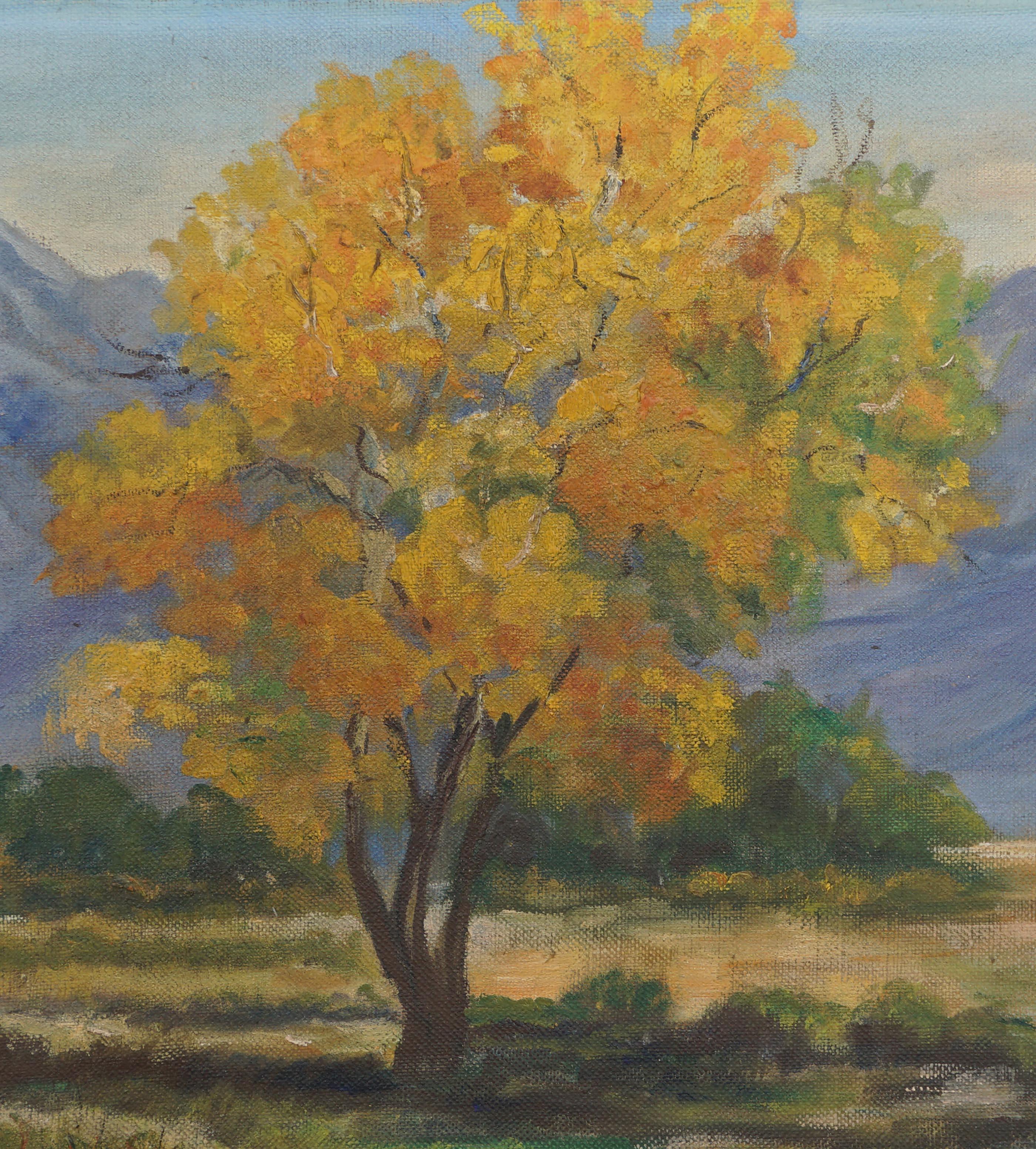 Mid Century California Grapevine Foothills in Autumn - Painting by C. Ellis