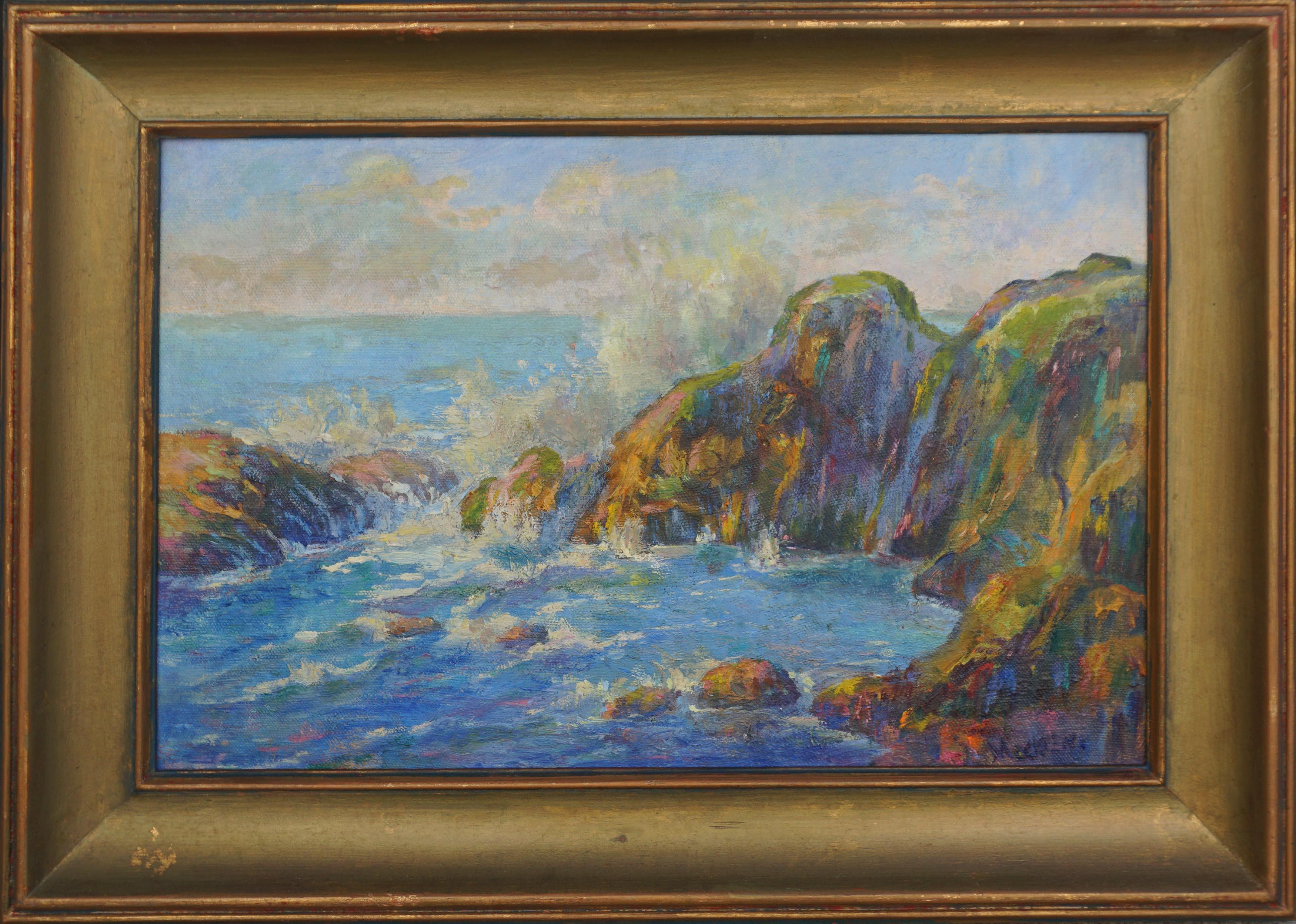 Landscape Painting Lida Allen Macklin - Paysage marin de la côte de l'Oregon du début du XXe siècle