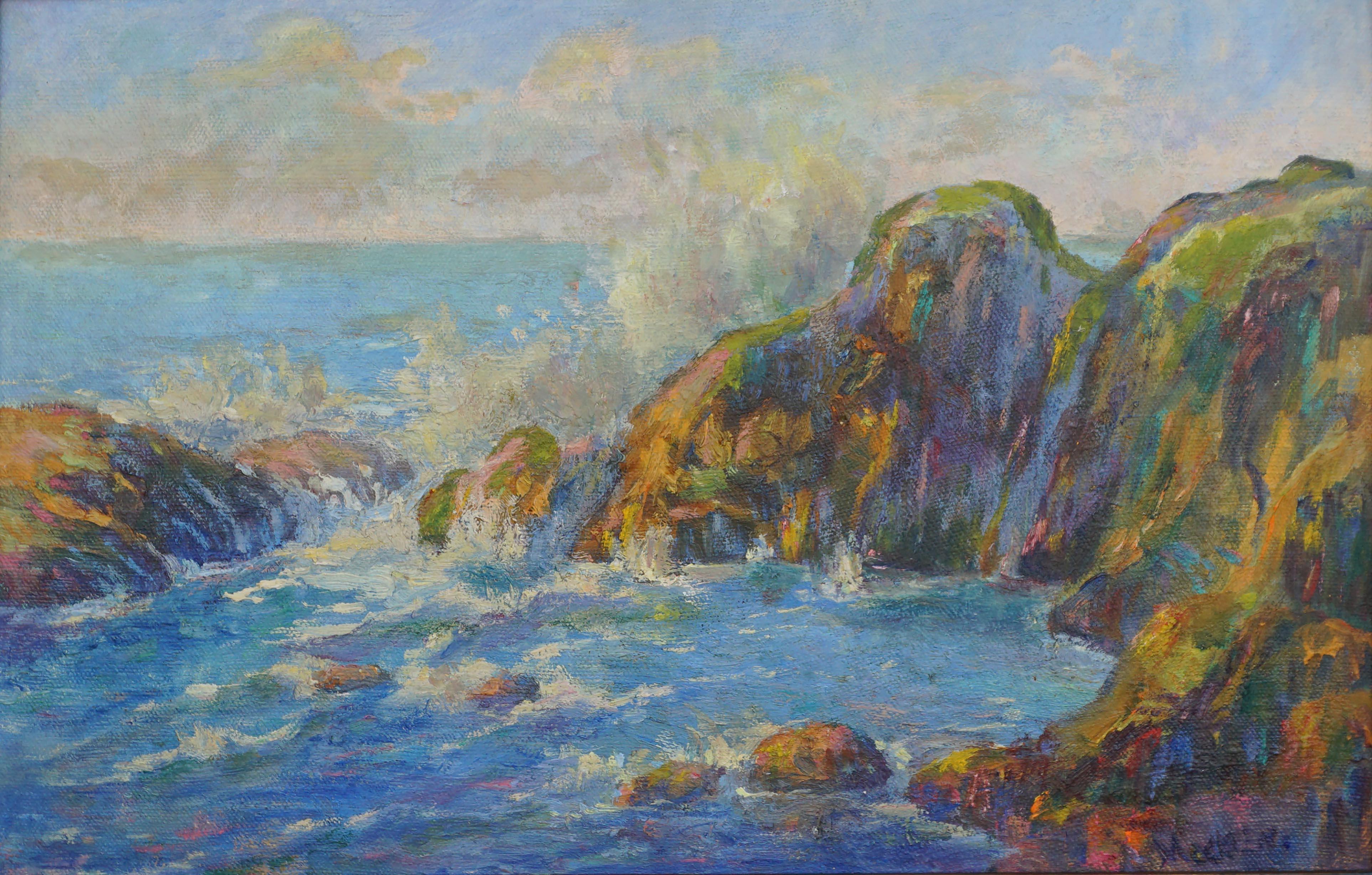 Paysage marin de la côte de l'Oregon du début du XXe siècle - Painting de Lida Allen Macklin