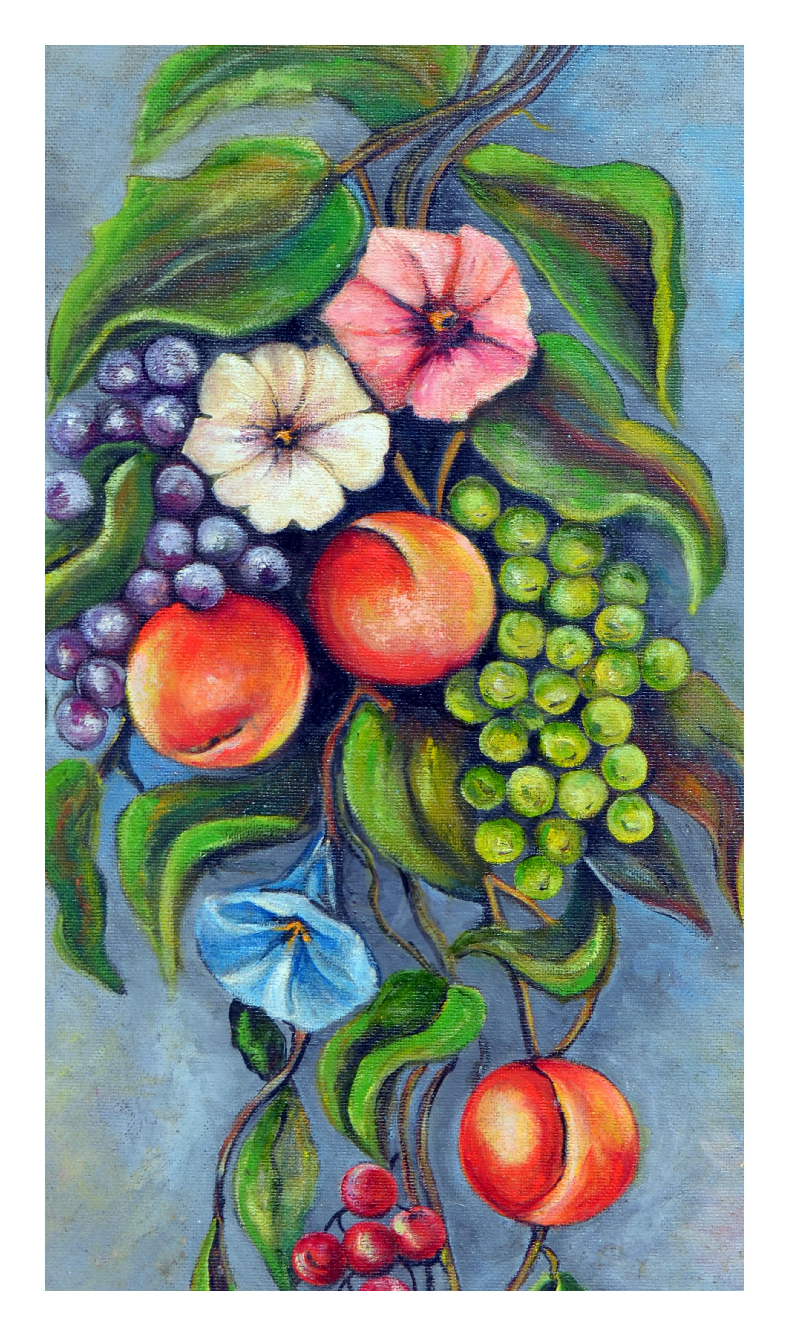 Bodegón de frutas y flores de mediados de siglo - Painting Arte popular de T. Tinney