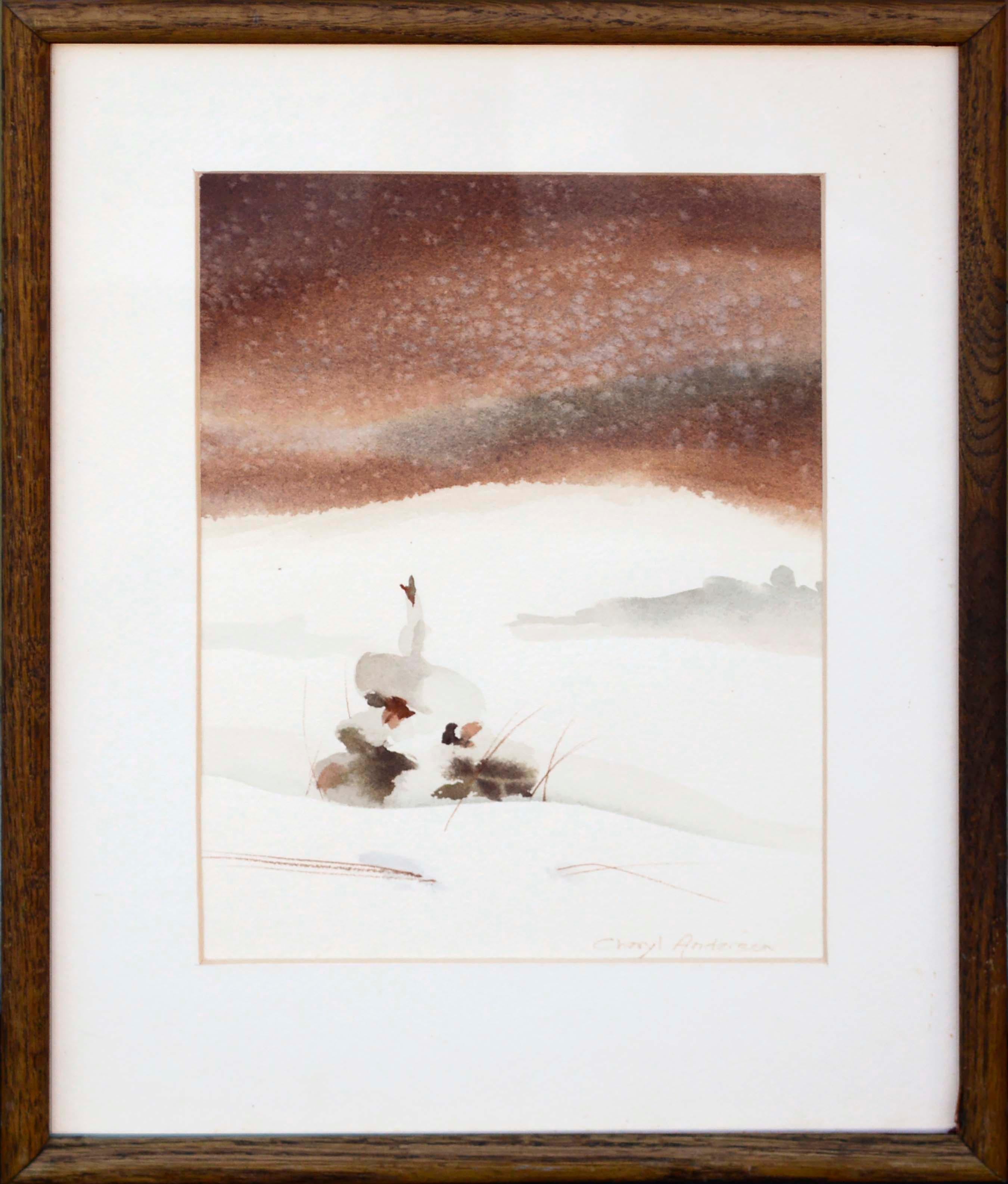 Snowy Pine - Minimal Winter Landscape  - Art by Cheryl Anderson