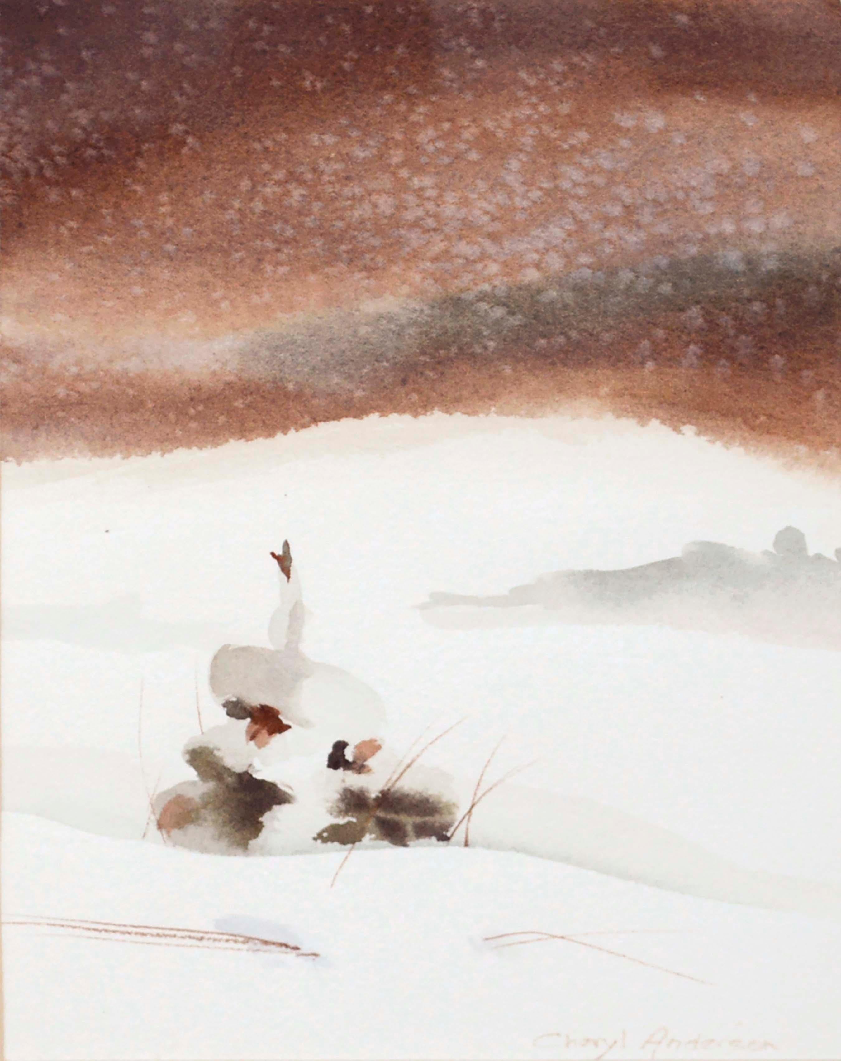 Cheryl Anderson Landscape Art - Snowy Pine - Minimal Winter Landscape 