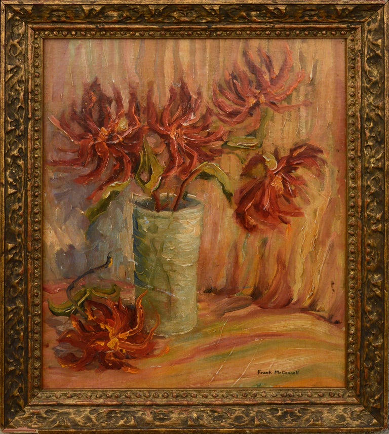 Frank McConnell Still-Life Painting - Mid Century Red Flowers Still-Life 