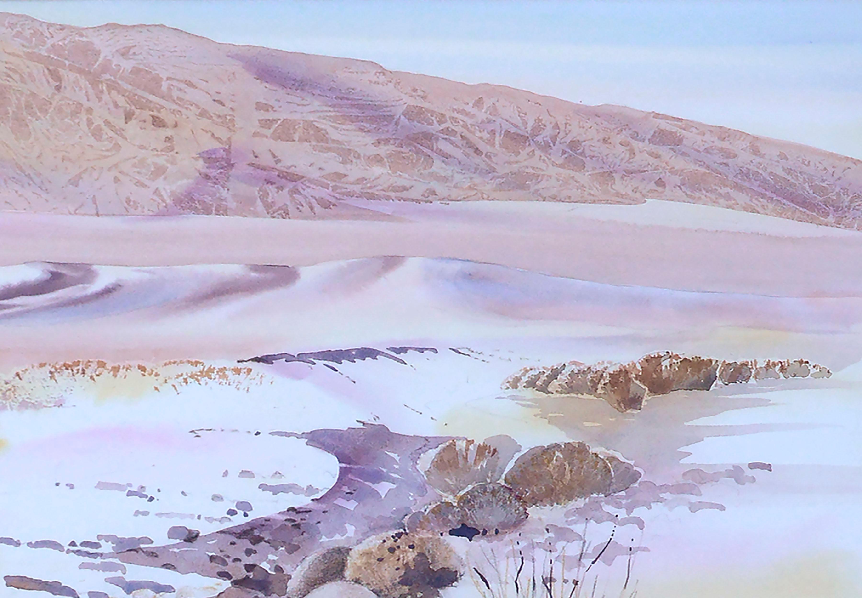 Rocky Arroyo Death Valley, Kalifornien, Landschaft, Aquarell (Violett), Landscape Art, von Marilyn Ann Deeds 