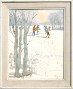 Snowy Skiers - Figurative Colorado Winter Landscape