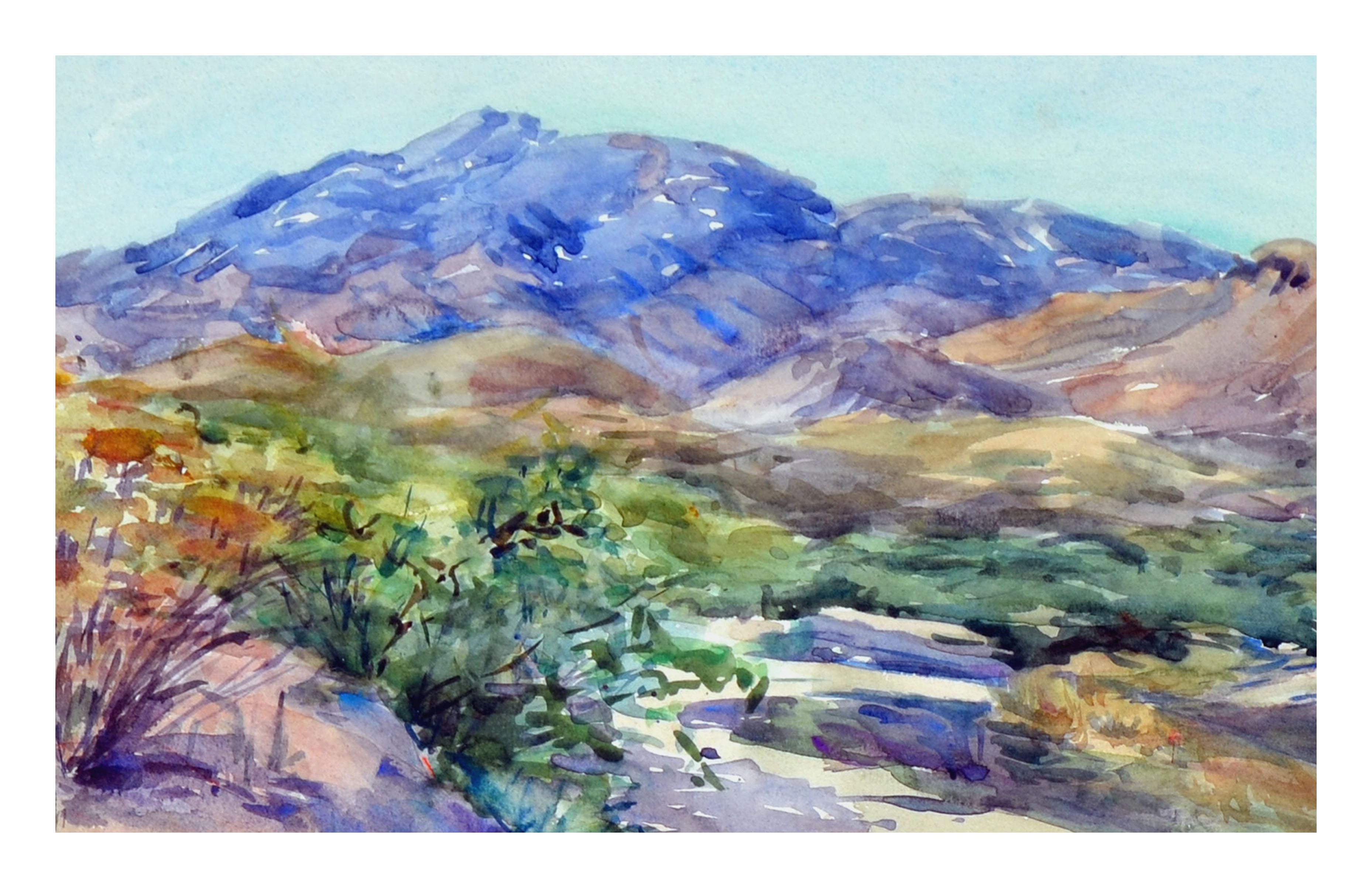 Paysage de route de montagne vibrant - Gris Landscape Painting par Eva Ellen Dean 