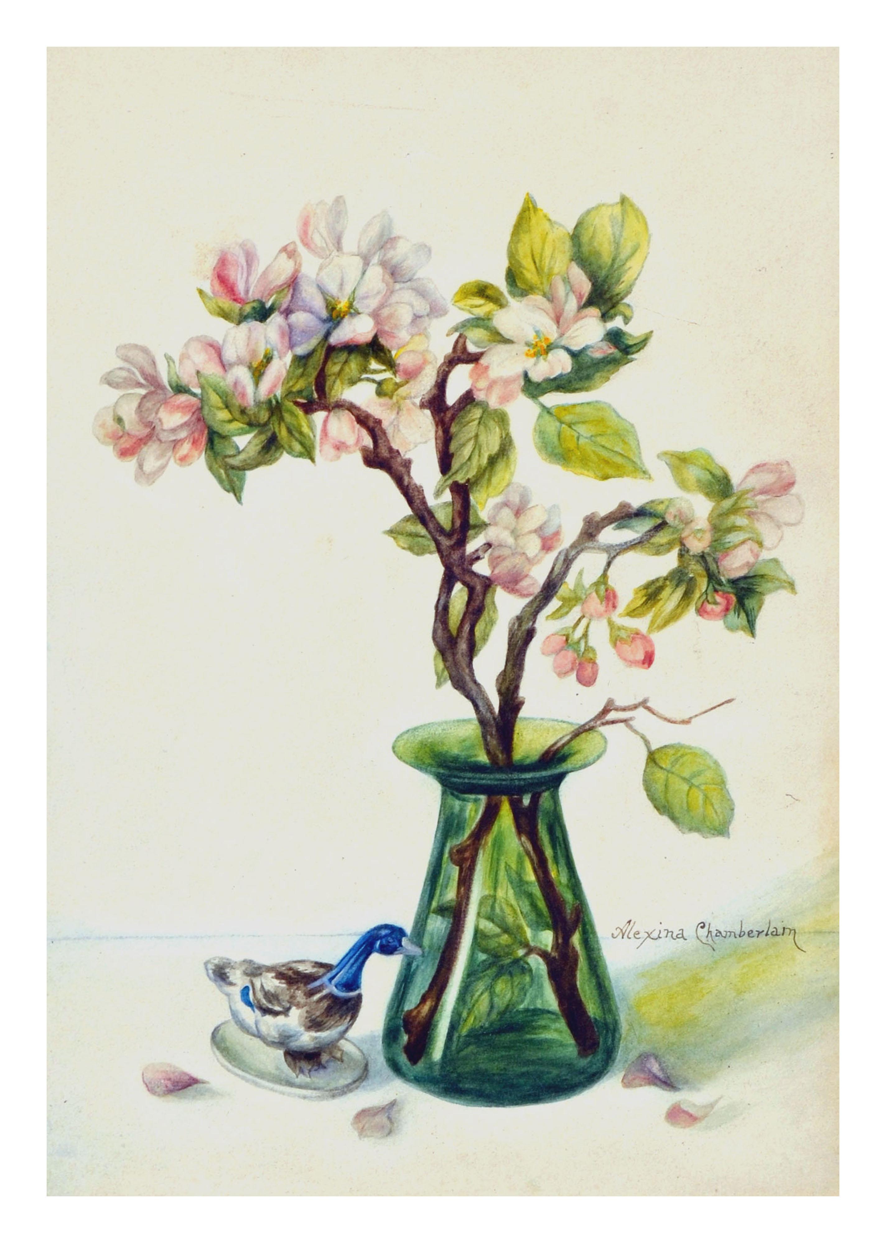 Blumen-Stillleben mit Magnolien und Gänseblümchen  – Art von Alexina Chamberlain