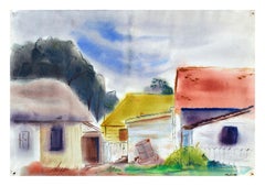 Vintage Colorful Houses Landscape 