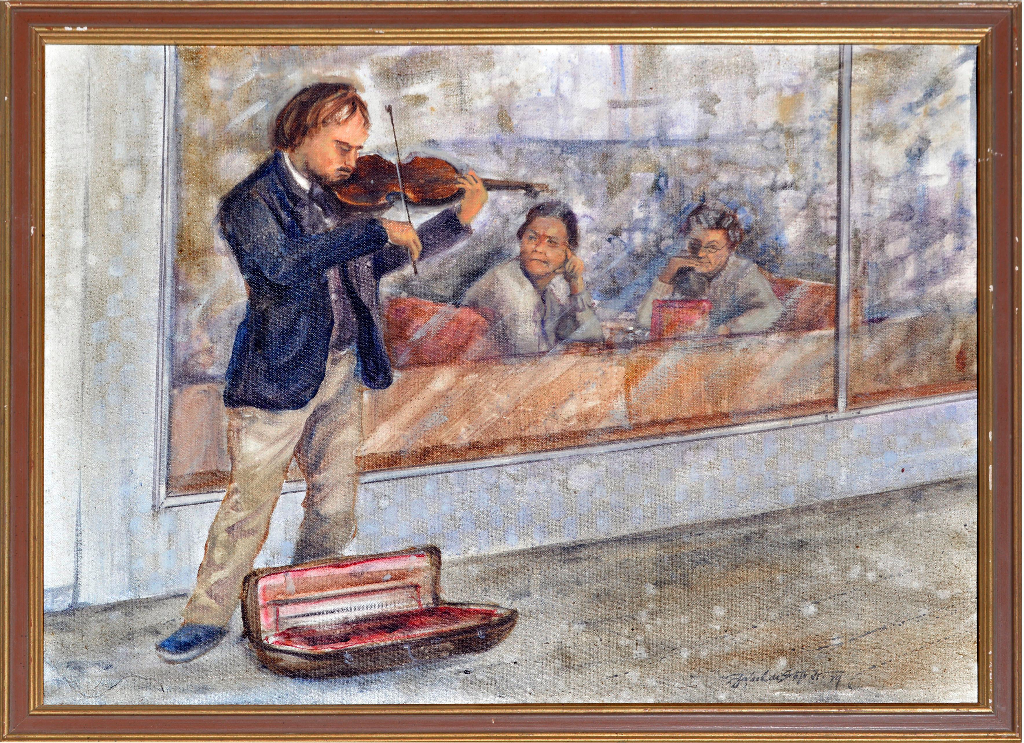 Rafael DeSota Figurative Painting - Street Violinist Figurative