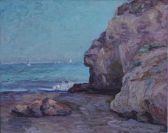 Sailing Near Santa Barbara, Mid Century Coastal Seascape with Sailboats