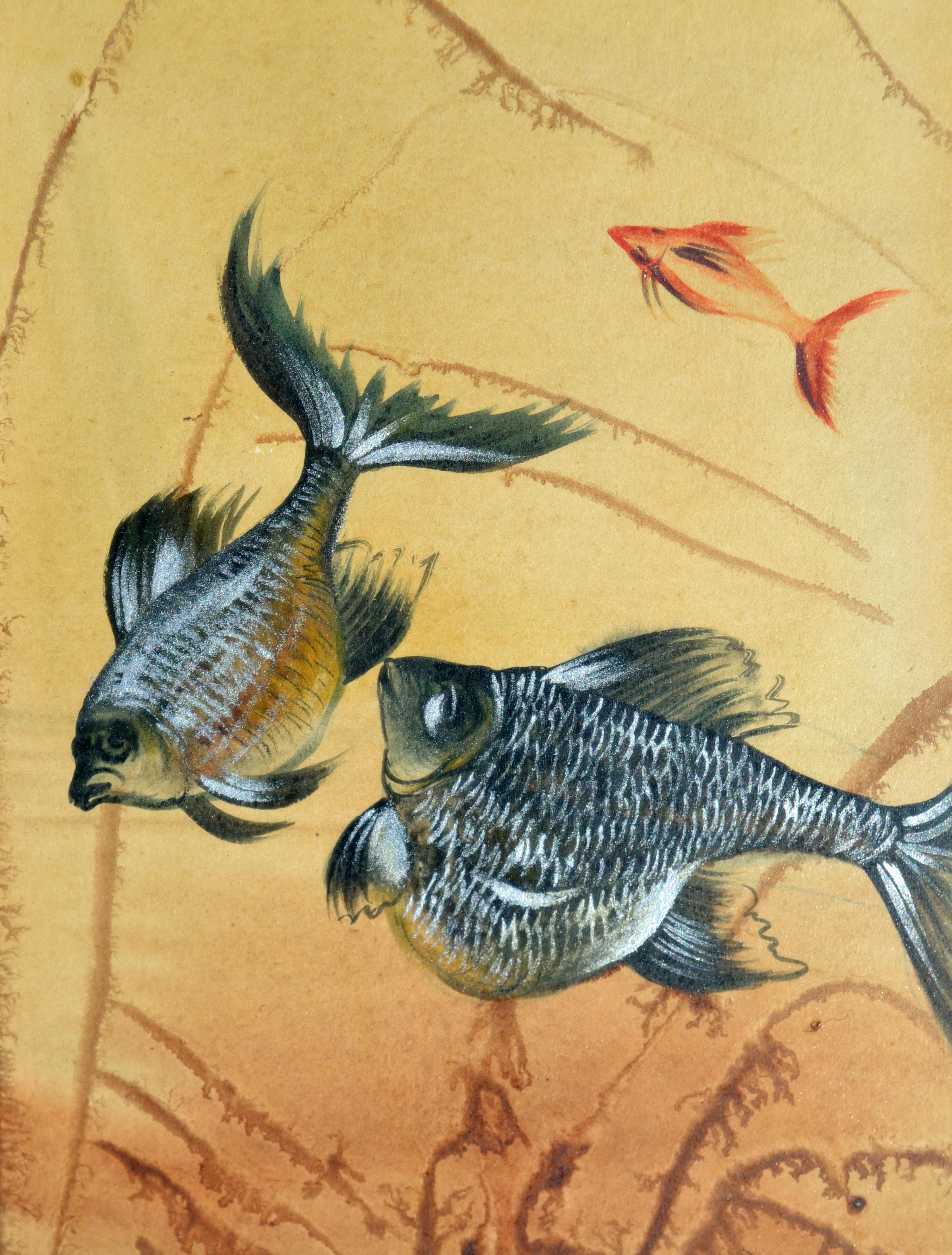 Vintage Two Blue Goldfish - Painting by Vittorio Guidotti
