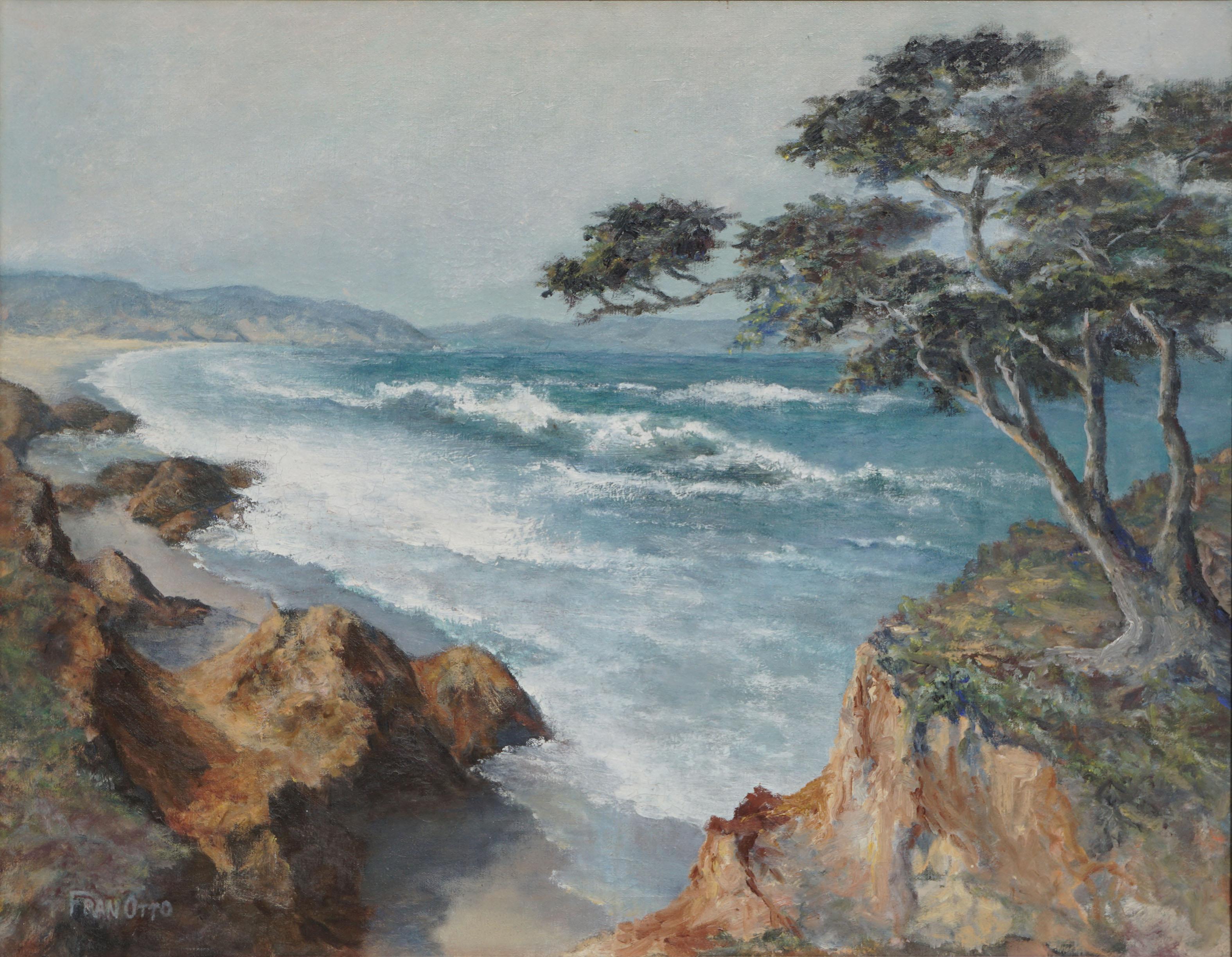 Vintage Carmel Seascape - Painting by Fran Otto