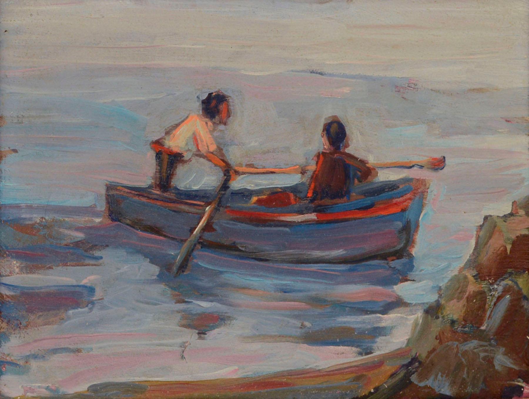 Off Point Lobos Mid Century Figurative Seascape by Keith Lindberg - Painting by Keith Lindberg 