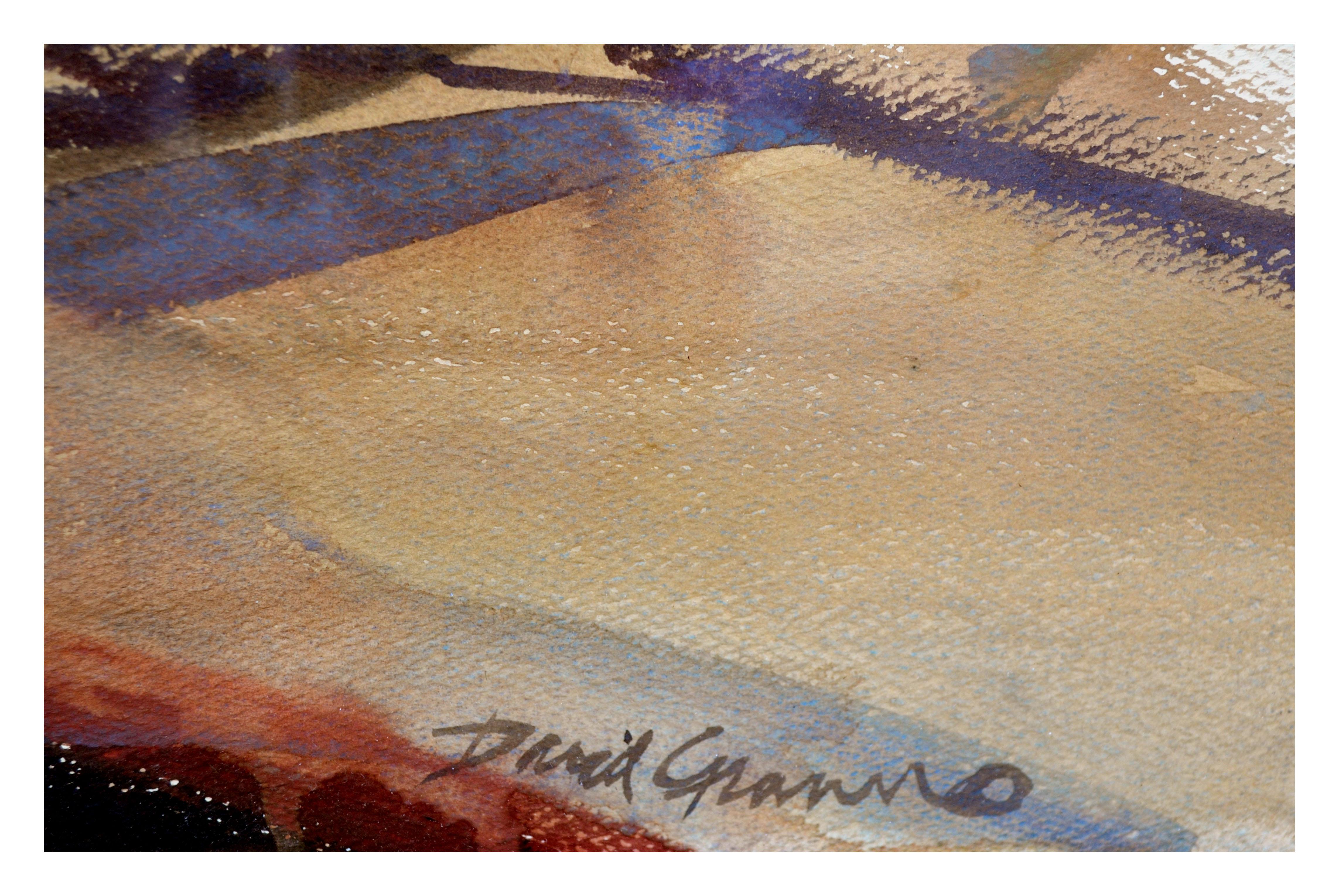 Paisaje de la Cala de la Escuela de California de mediados de siglo - Landscape Painting Gris de David H. Granno