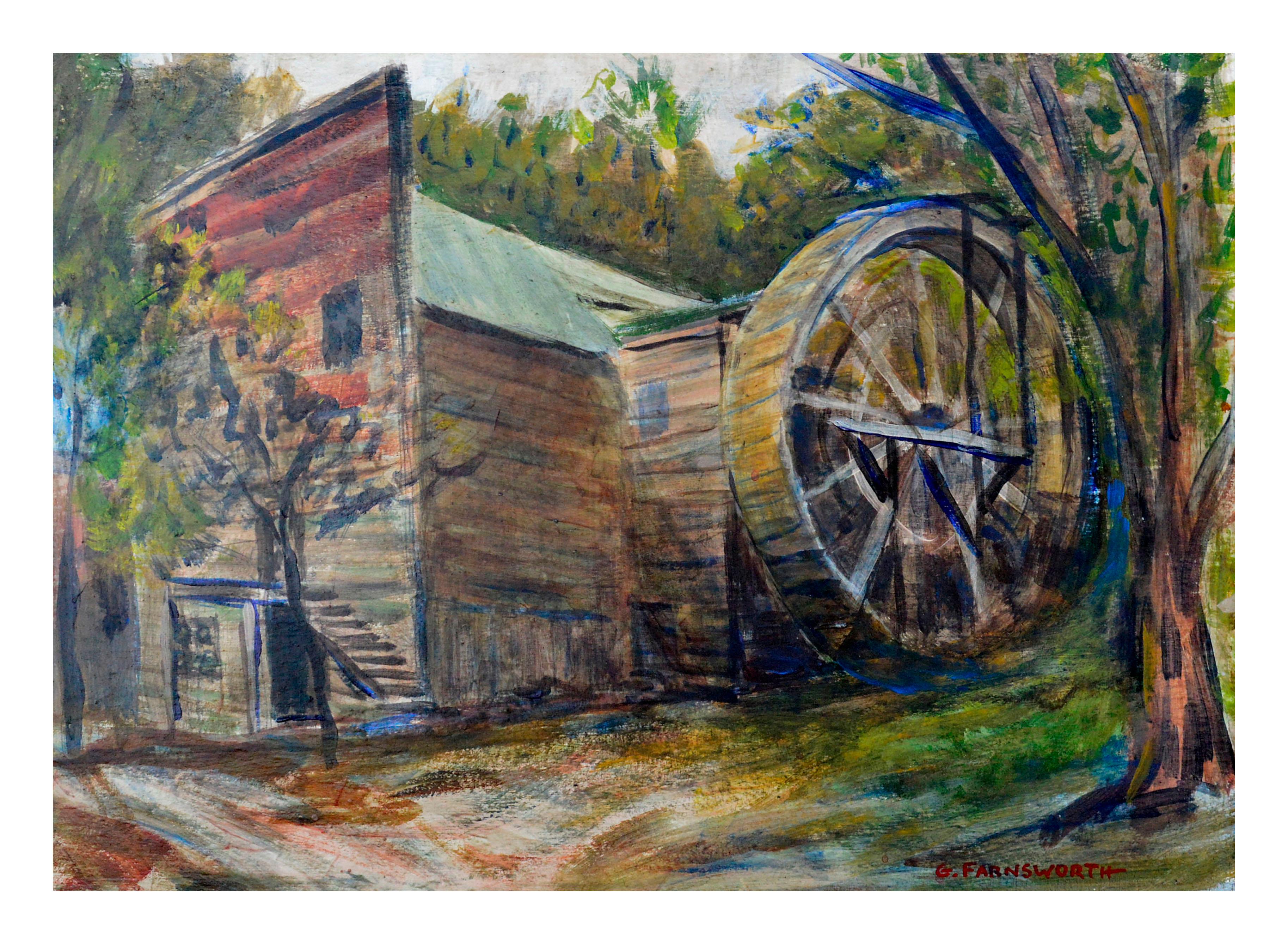 Mid-Century Napa, Historic Old Bale Mill Landscape  - Painting by Gordon Farnsworth 