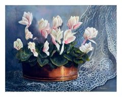 White Cyclamen & Lace Still Life