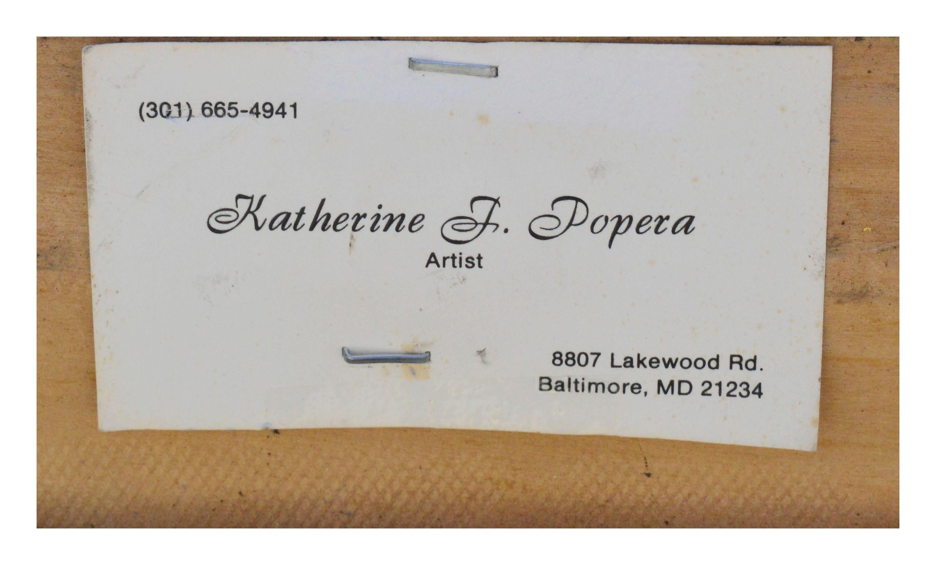 Merveilleuse nature morte de cyclamens et de dentelle par Katherine Popera (américaine, 20e siècle). Présenté dans un cadre en bois doré. Katherine F. Popera est une artiste peintre du Maryland qui réalise des portraits et des natures mortes. Signé