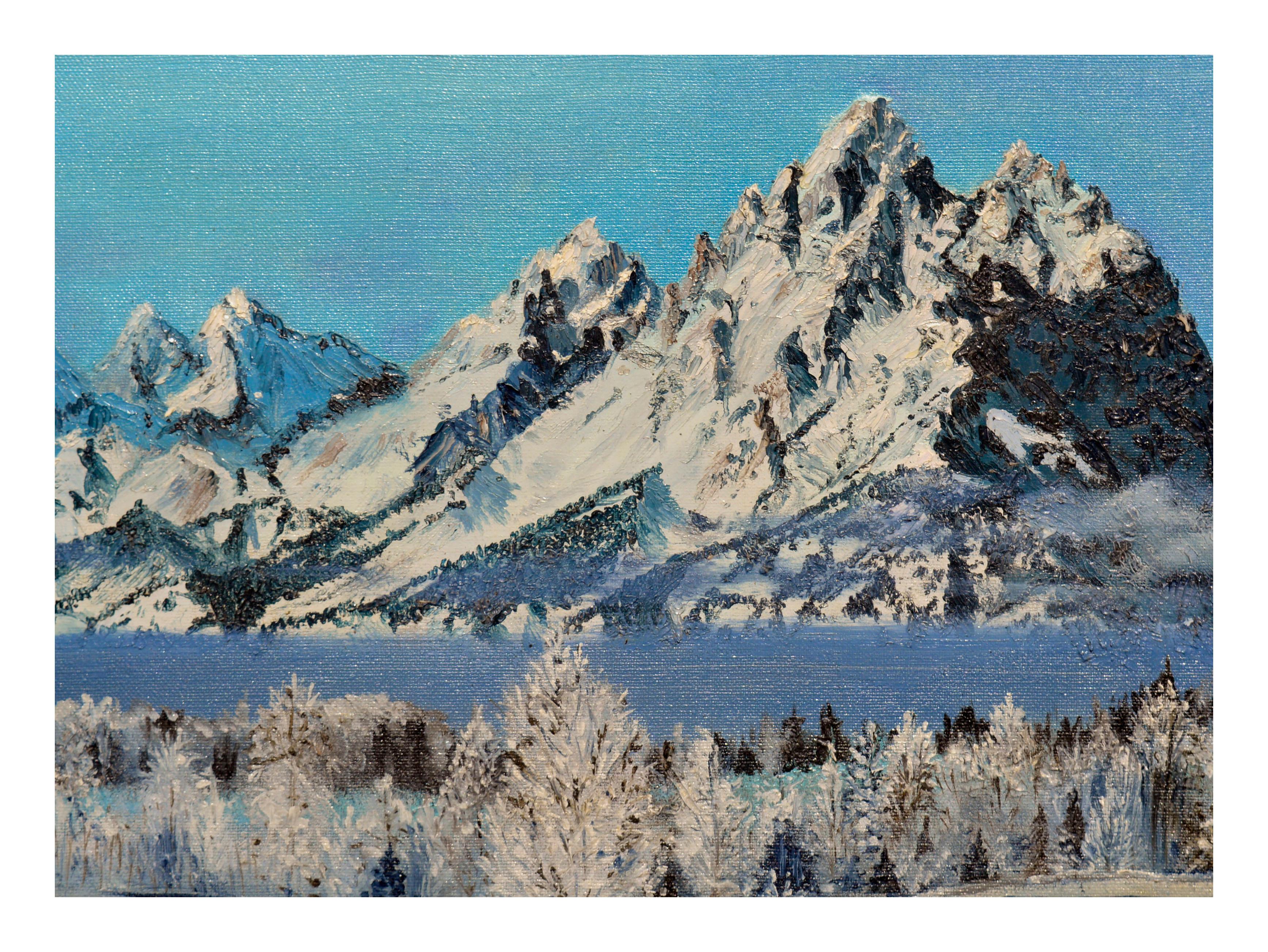 Grand Tetons Winter Mountain Landscape - Painting by B. Silva