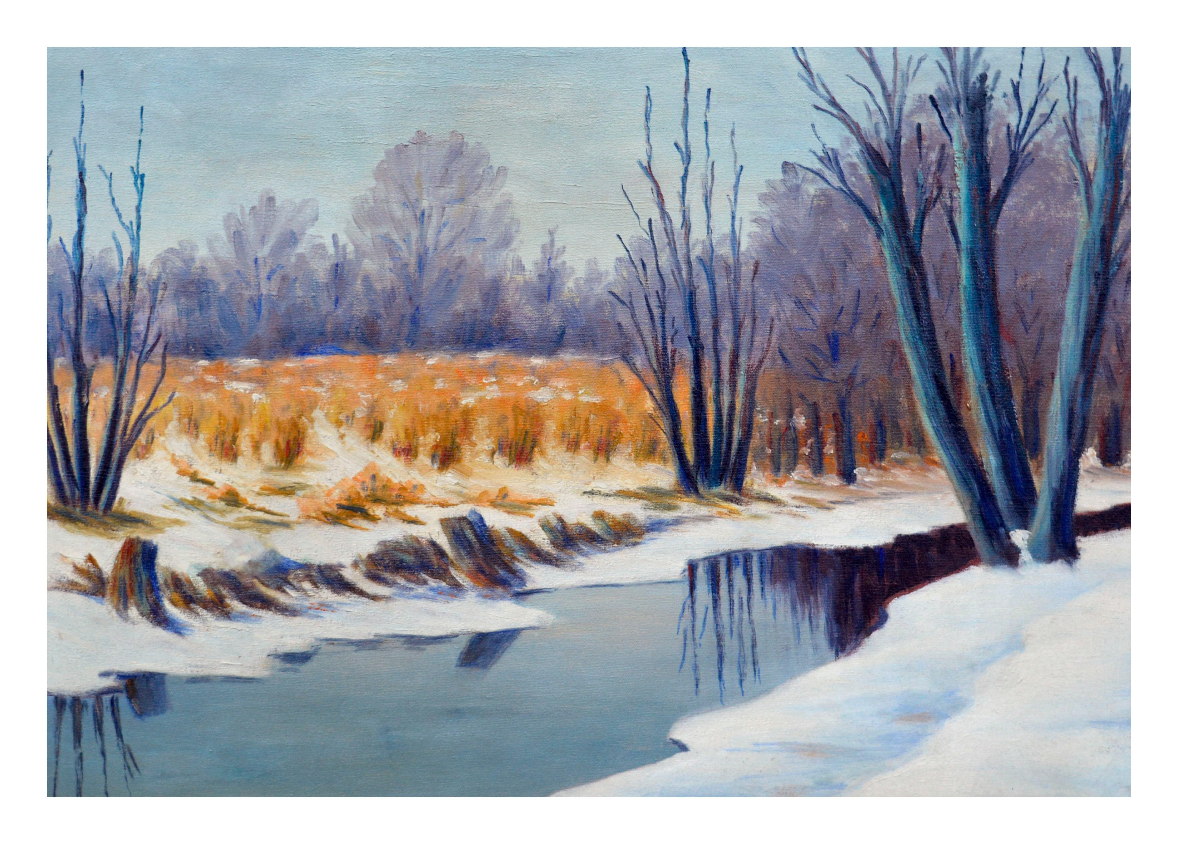 Le bassin d'hiver - Paysage du milieu du siècle dernier - Impressionnisme américain Painting par H.A. Brown