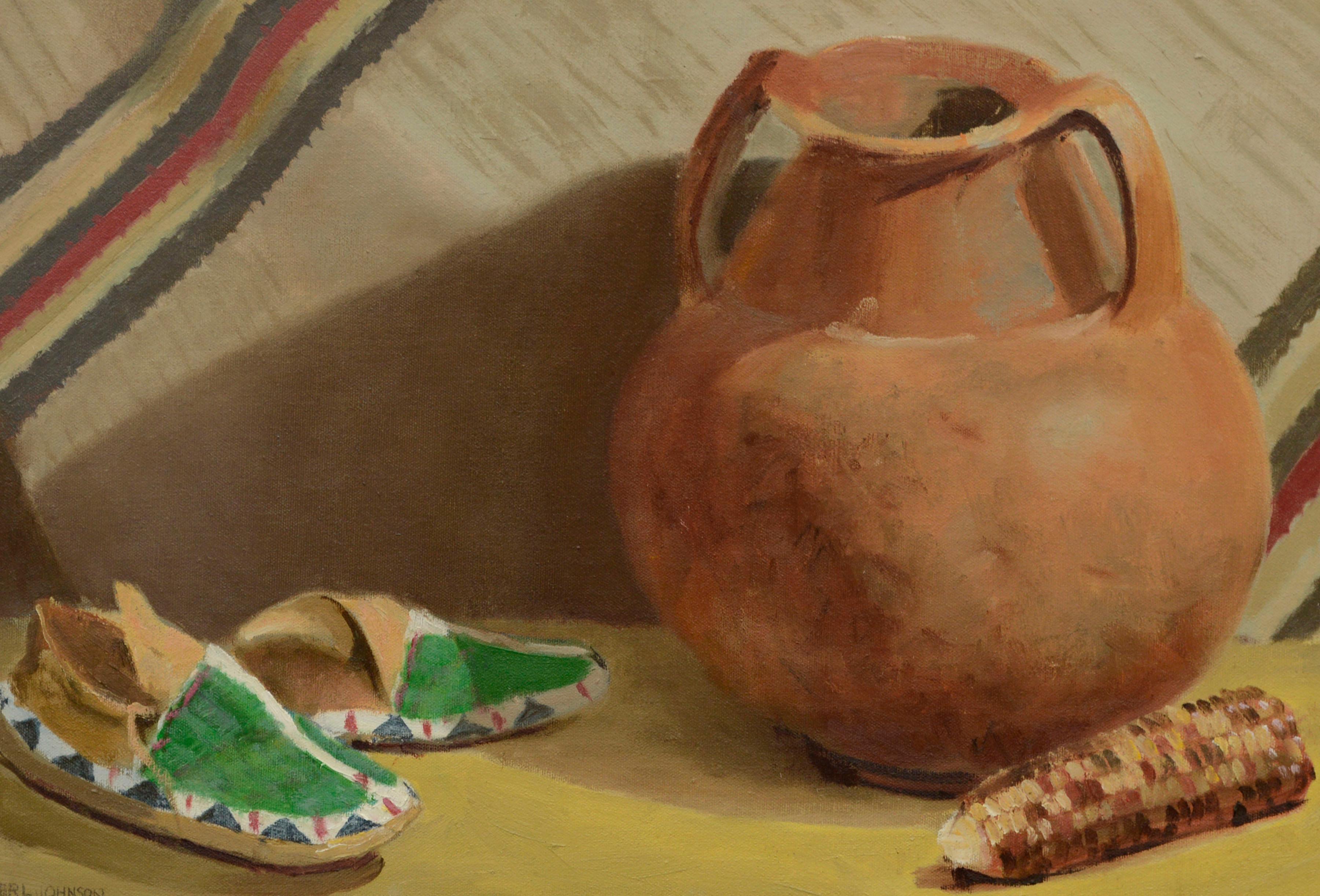 Mid Century Southwest Still Life -- Hopi Relics - Painting by Berl Johnson