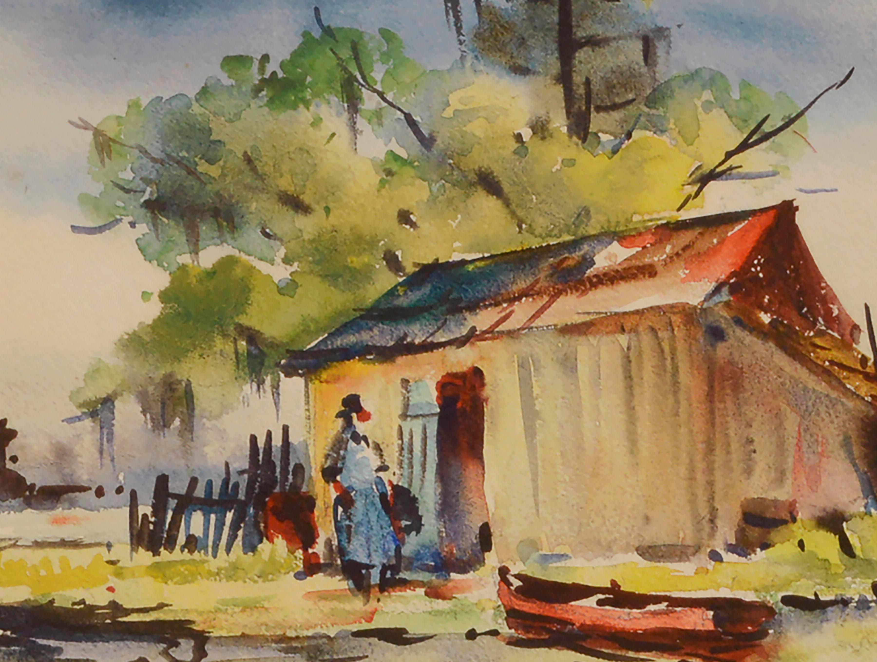 On the Bayou, Figurative Landscape Watercolor by Charles Reinike Sr. 2