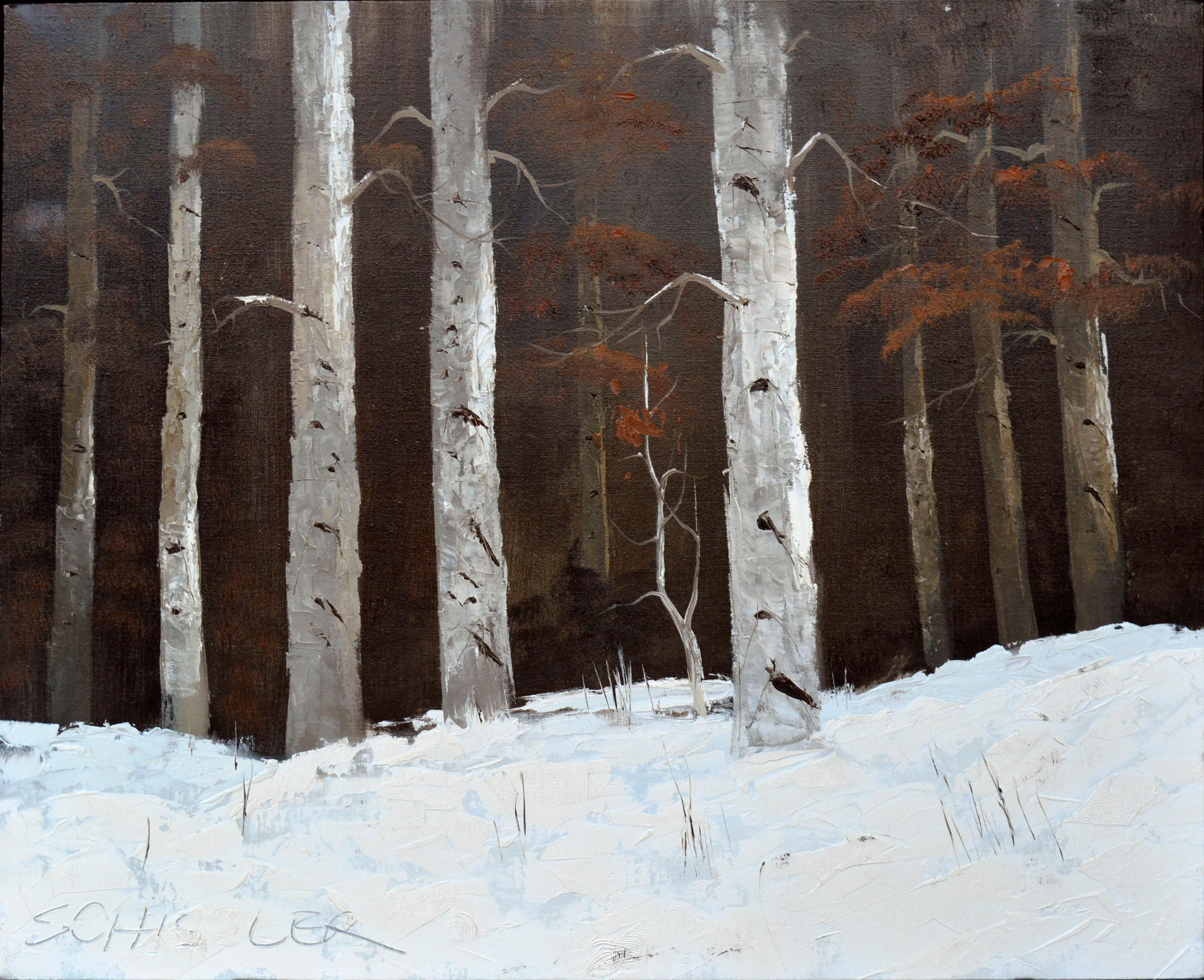 Schissler Landscape Painting - Colorado Birches in Winter Landscape