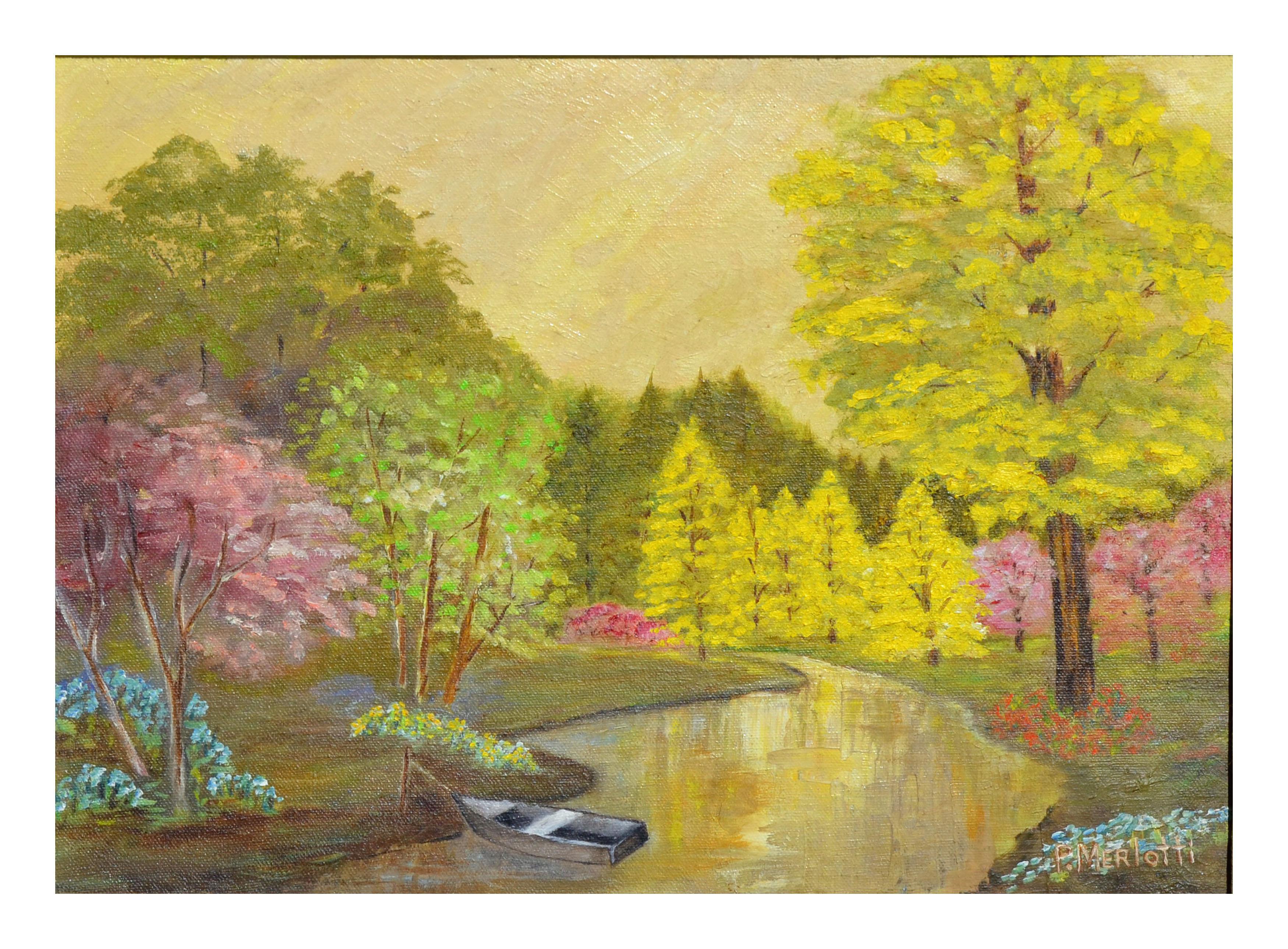 Paysage du printemps dans le parc  - Painting de Pauline Merlotti