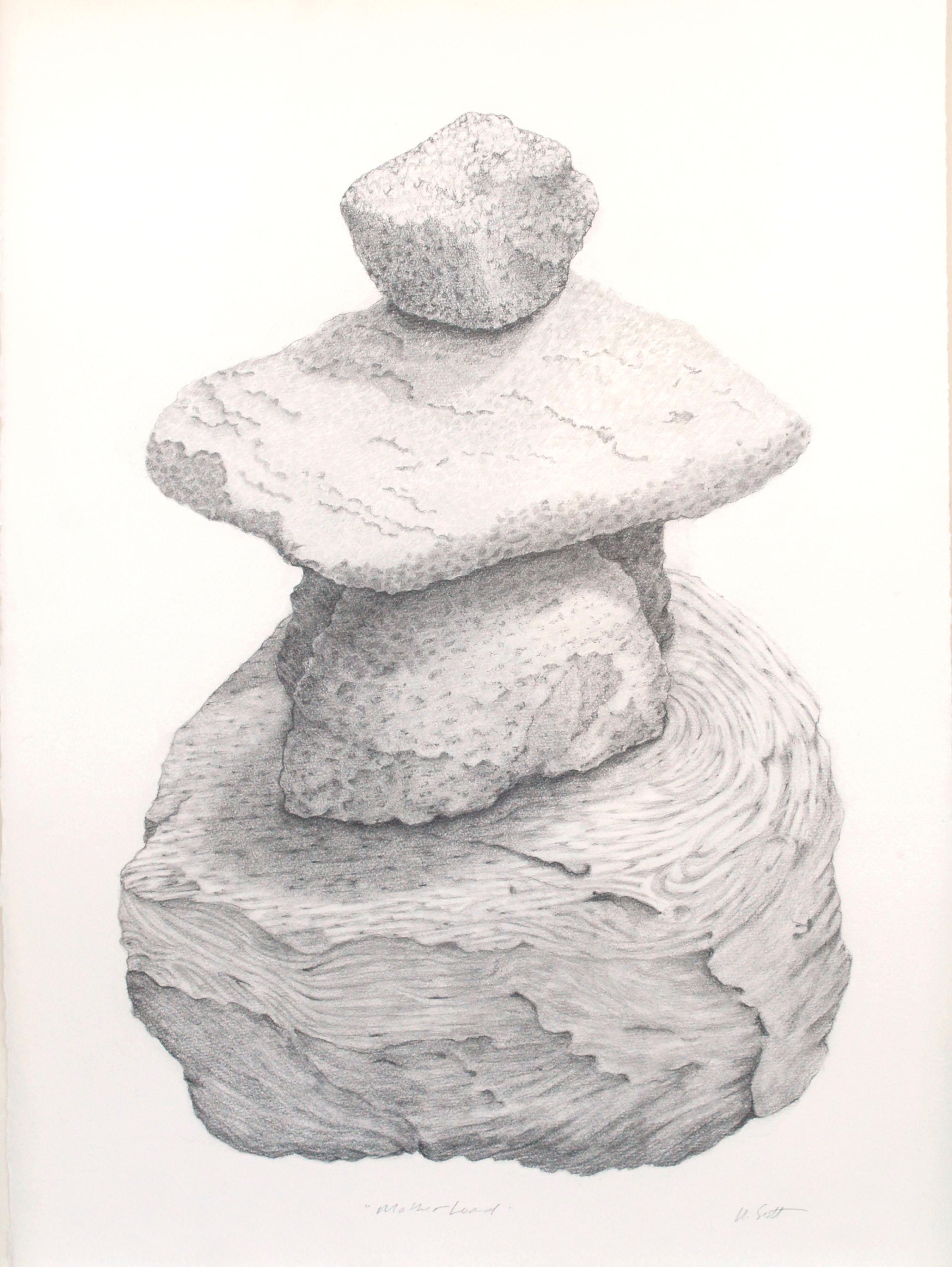 Rock Stack, Zeitgenössischer Natur-Stillleben-Bleistift auf Papier – Art von Kate Scott