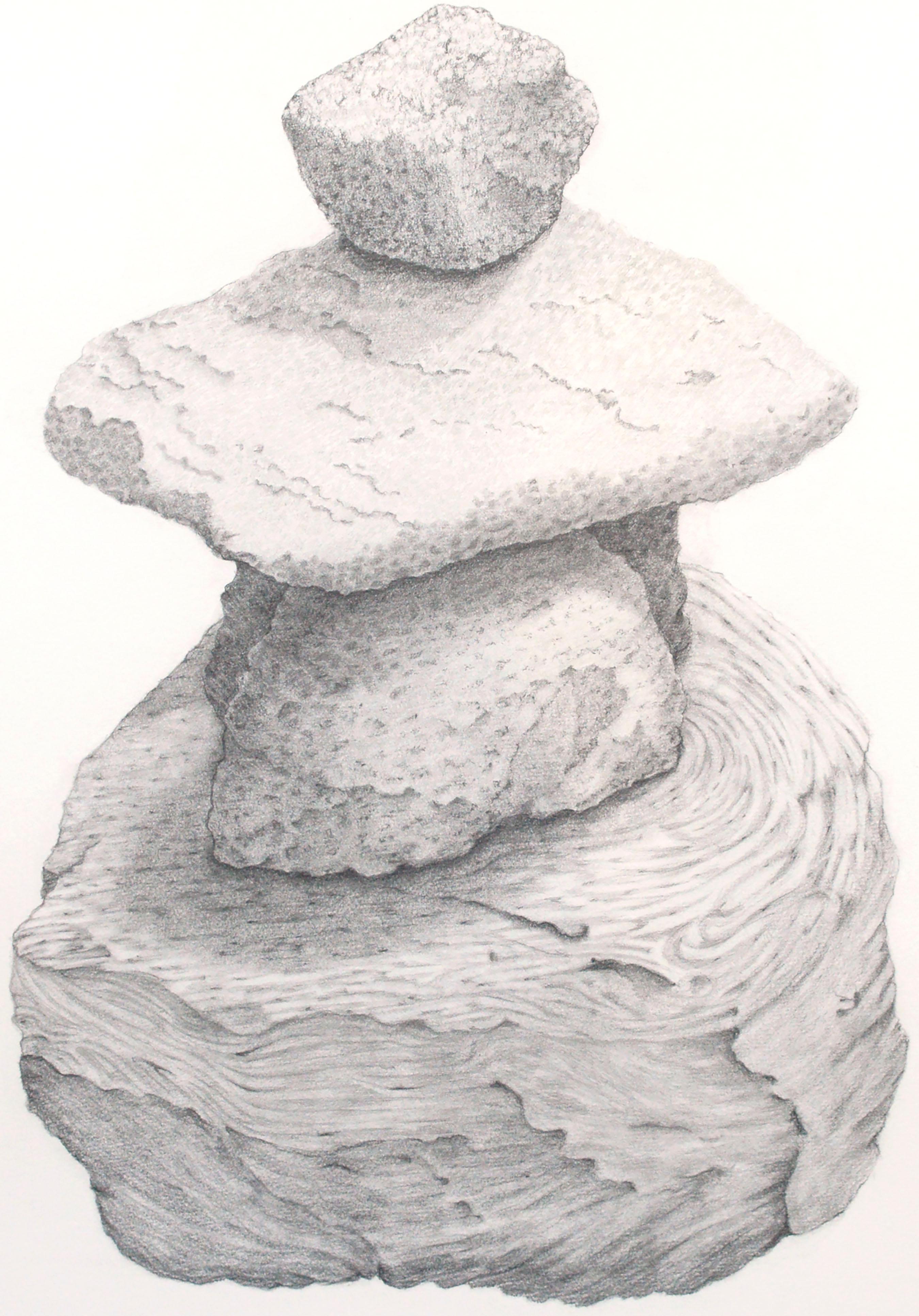 Rock Stack, Zeitgenössischer Natur-Stillleben-Bleistift auf Papier (Realismus), Art, von Kate Scott