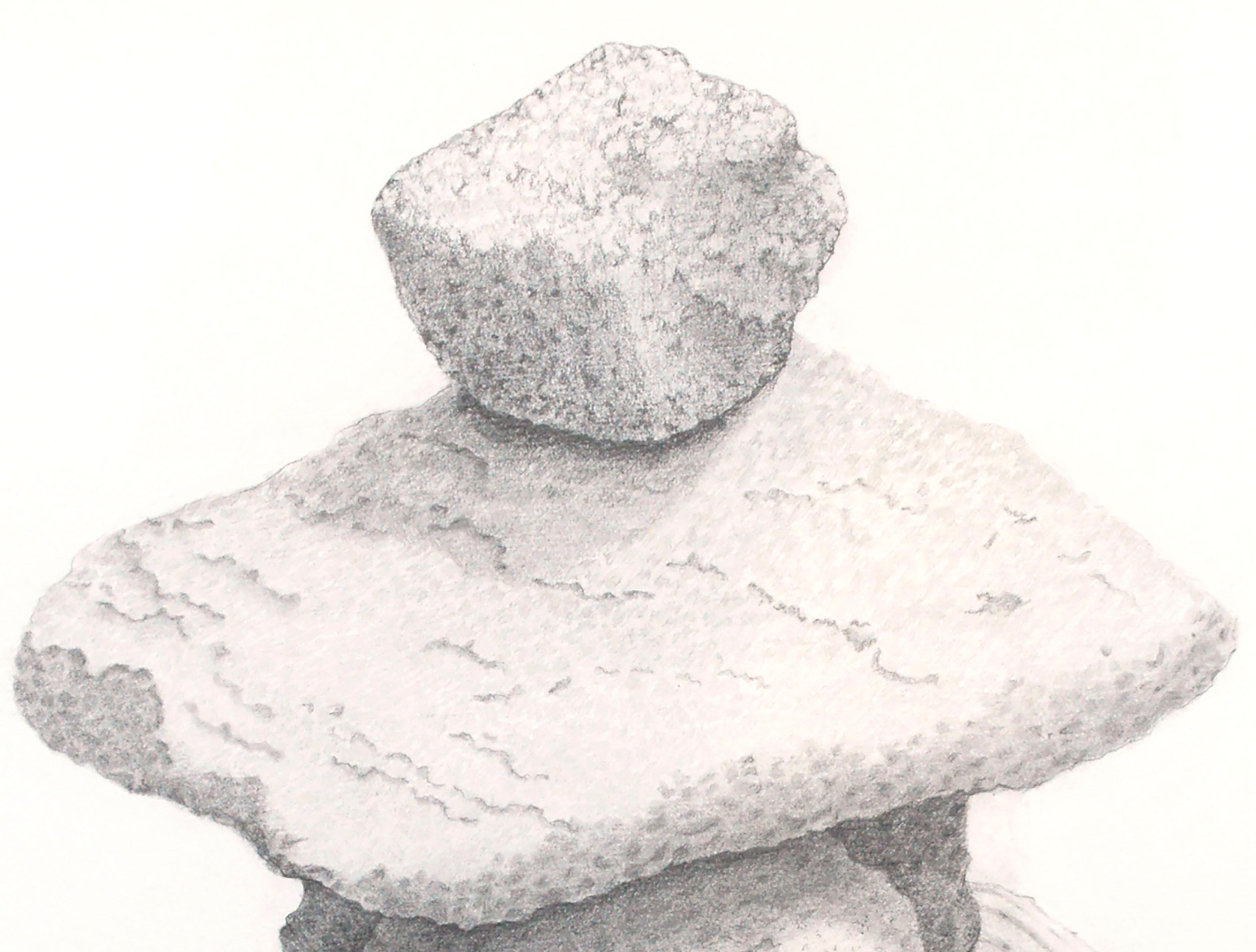 Rock Stack, Zeitgenössischer Natur-Stillleben-Bleistift auf Papier (Grau), Still-Life, von Kate Scott