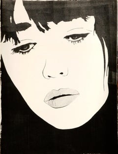 Retro Pop Art Portrait of Kate Moss, Black & White Screen Print