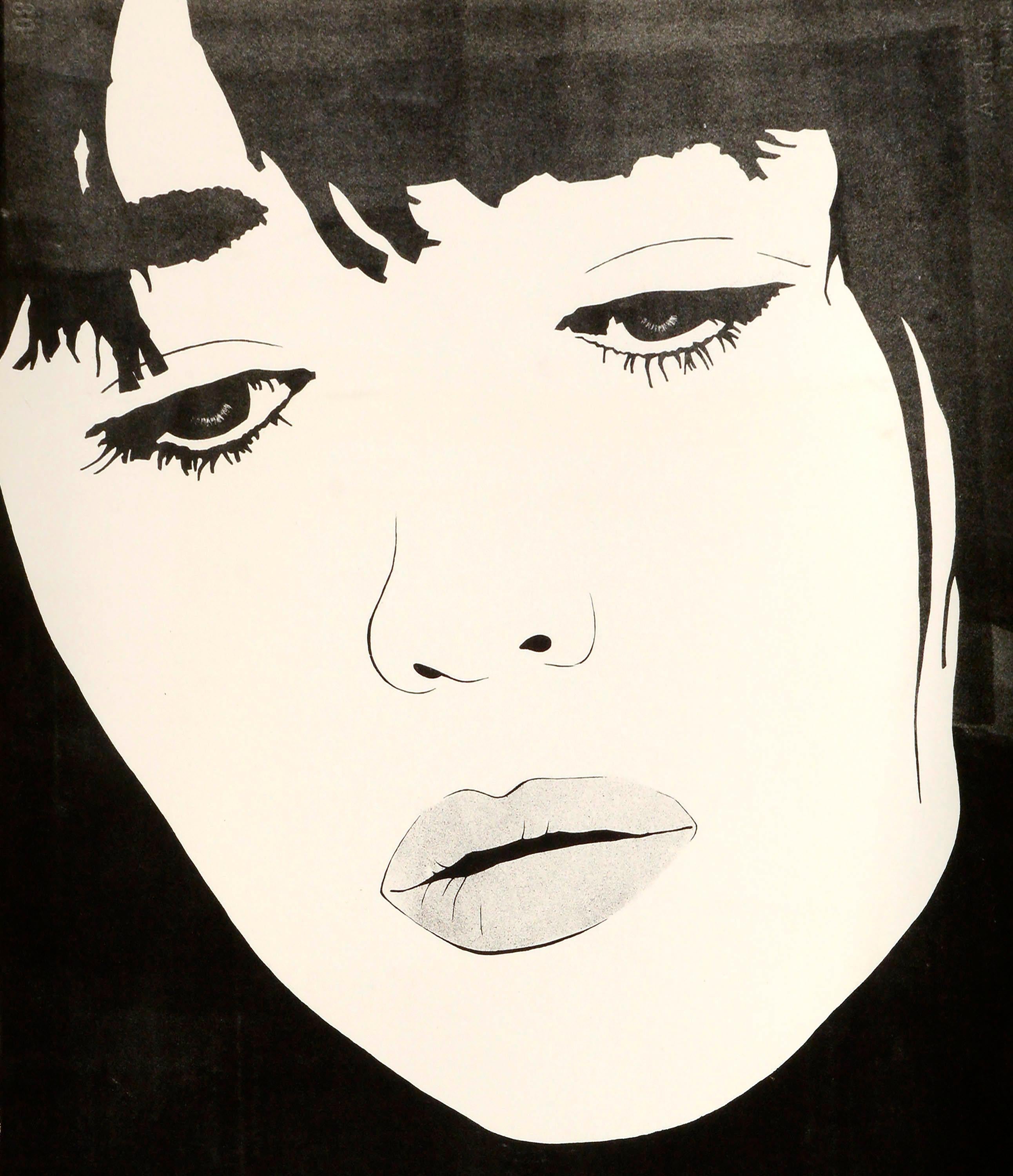 Portrait Pop Art de Kate Moss, sérigraphie noir et blanc - Print de Marc Foster Grant