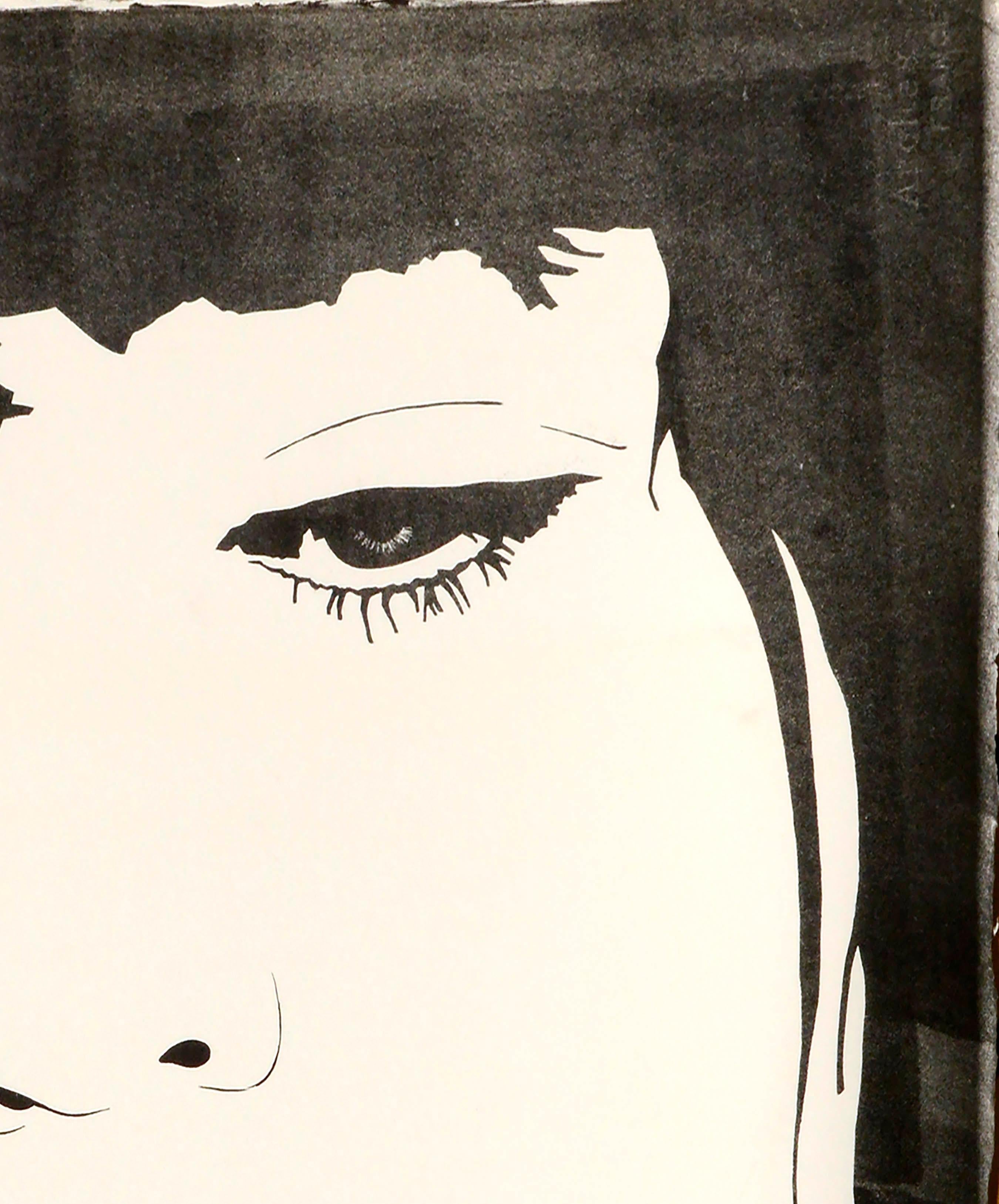 Porträt einer Frau im Pop-Art-Stil mit Ähnlichkeit zu Kate Moss von Marc Foster Grant (Amerikaner, 20. Jahrhundert). Unsigniert, aus einer Sammlung seiner Werke. Ungerahmt.

Marc Foster Grant (Amerikaner, geb. 1947) ist ein Künstler aus San Diego,